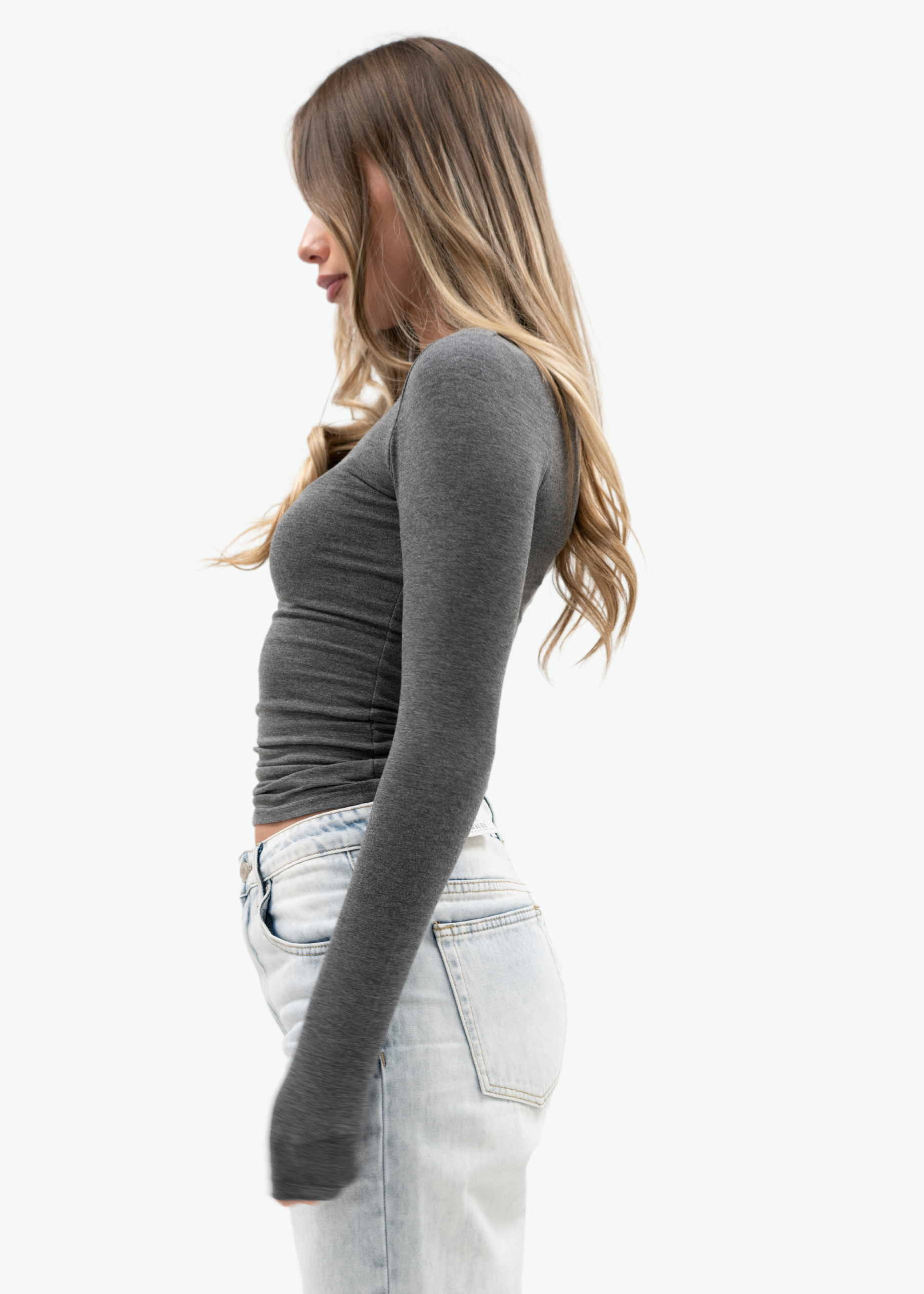 Top manches longues gris foncé chiné