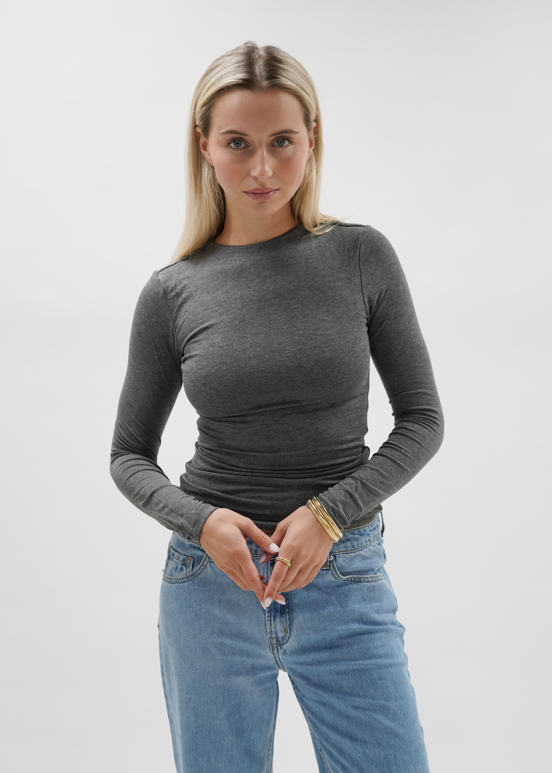 Top manches longues gris foncé chiné