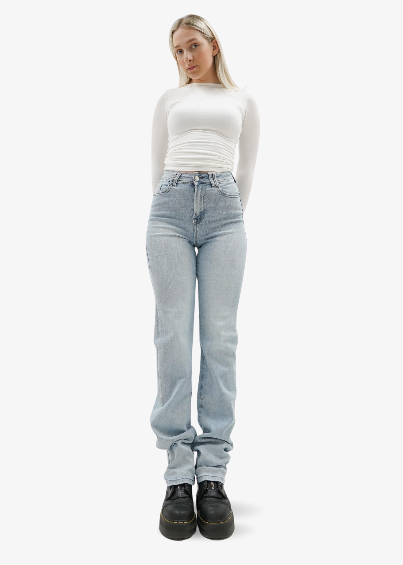 Stretch high waist straight leg jeans light blue (TALL)