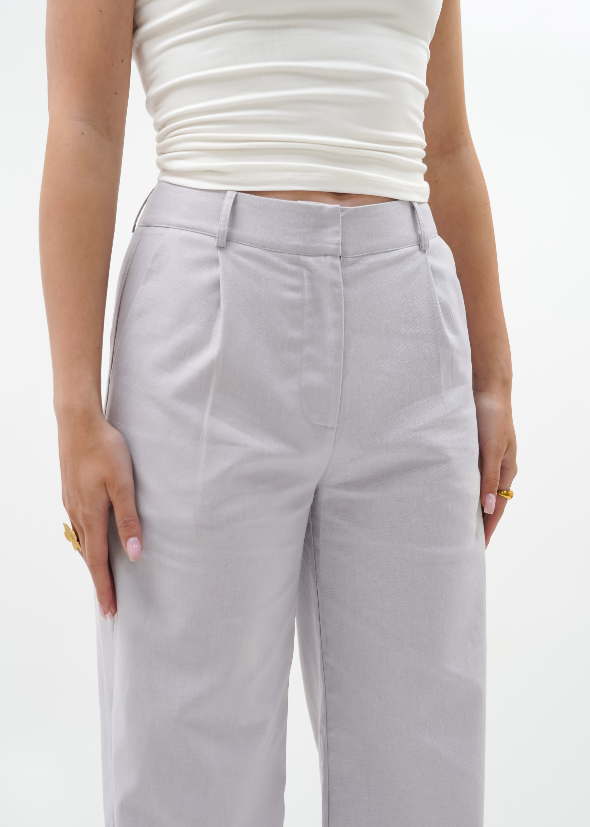 High waist linnen pants casual (tall) light taupe