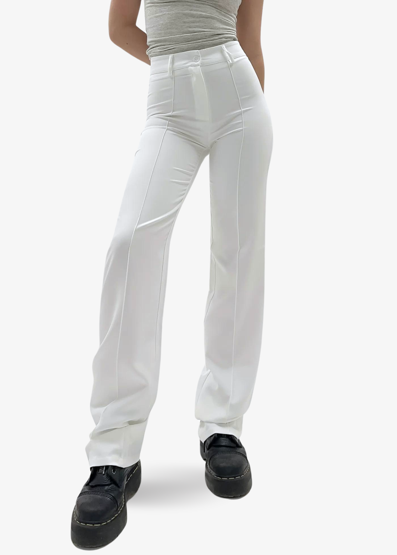 Straight leg pants met pressfold white (TALL)