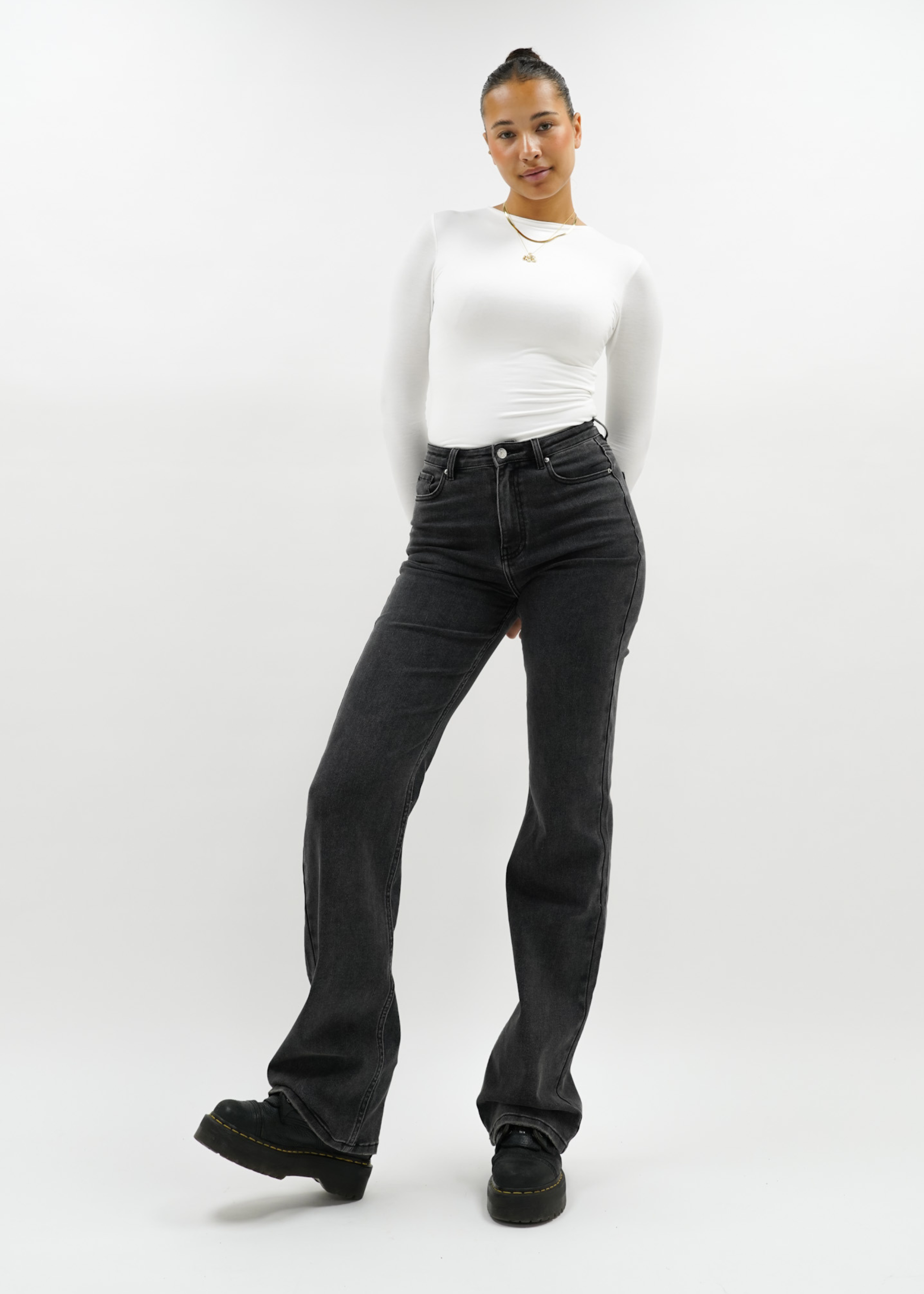 High waist wide leg jeans dark grey (tall)
