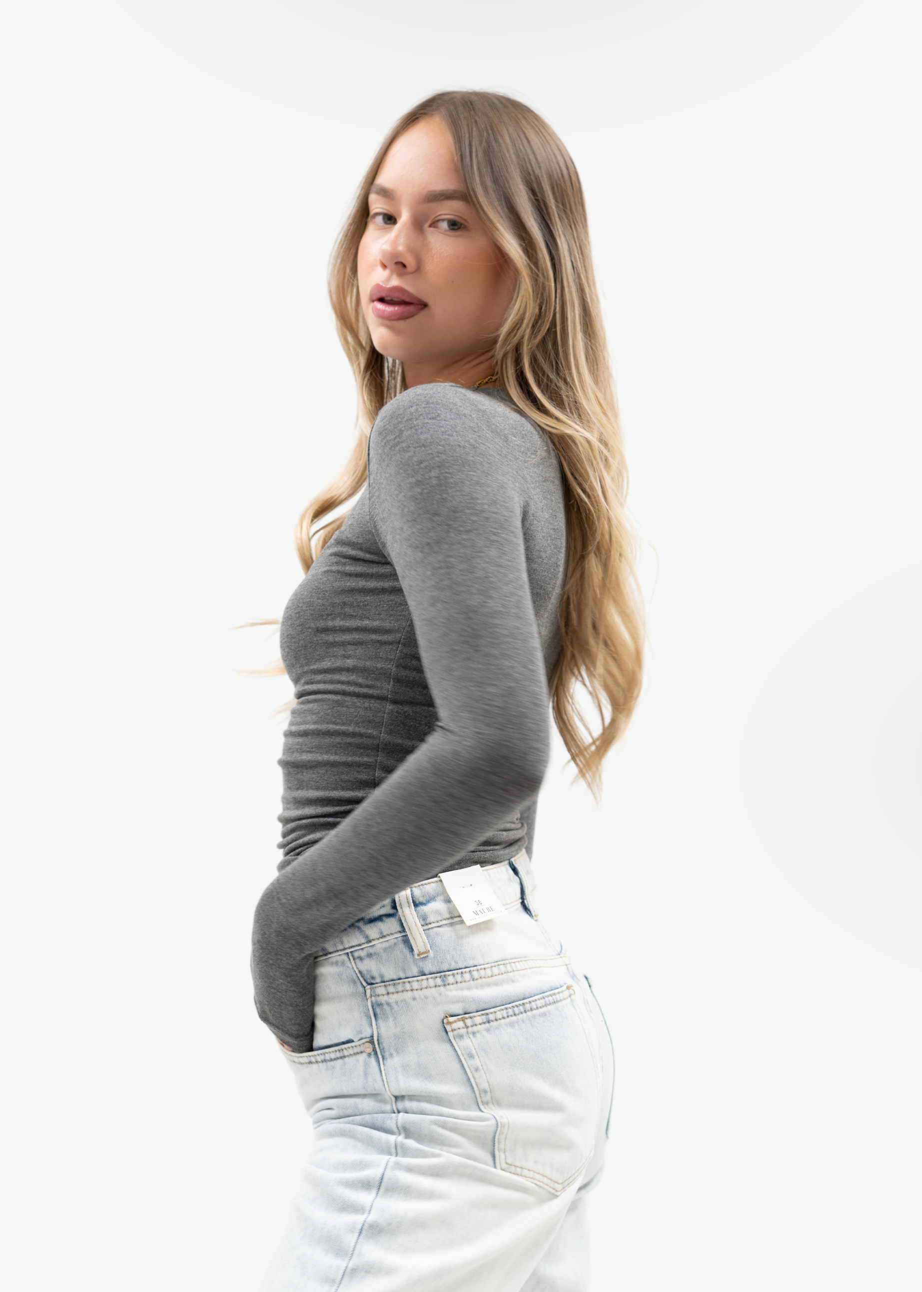 Top manches longues gris foncé chiné