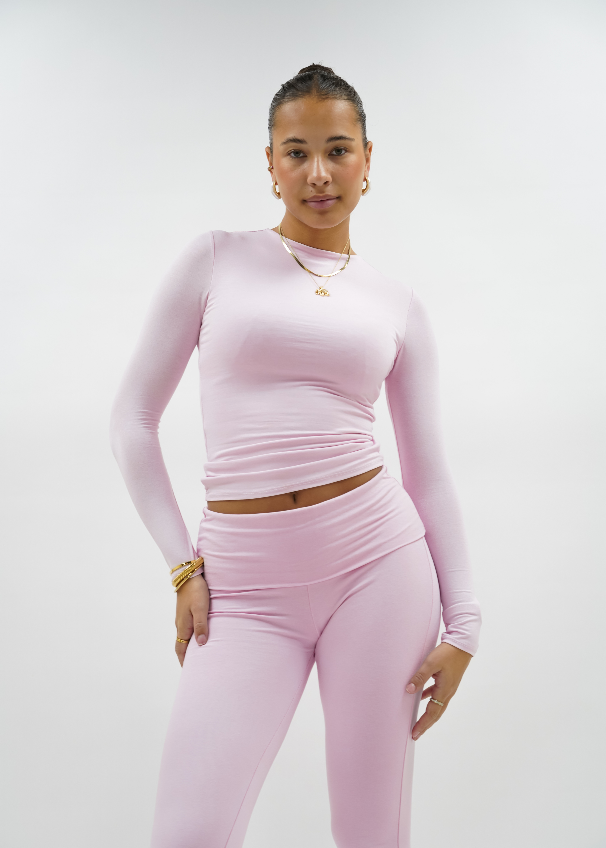 Long sleeve top long light pink (tall)