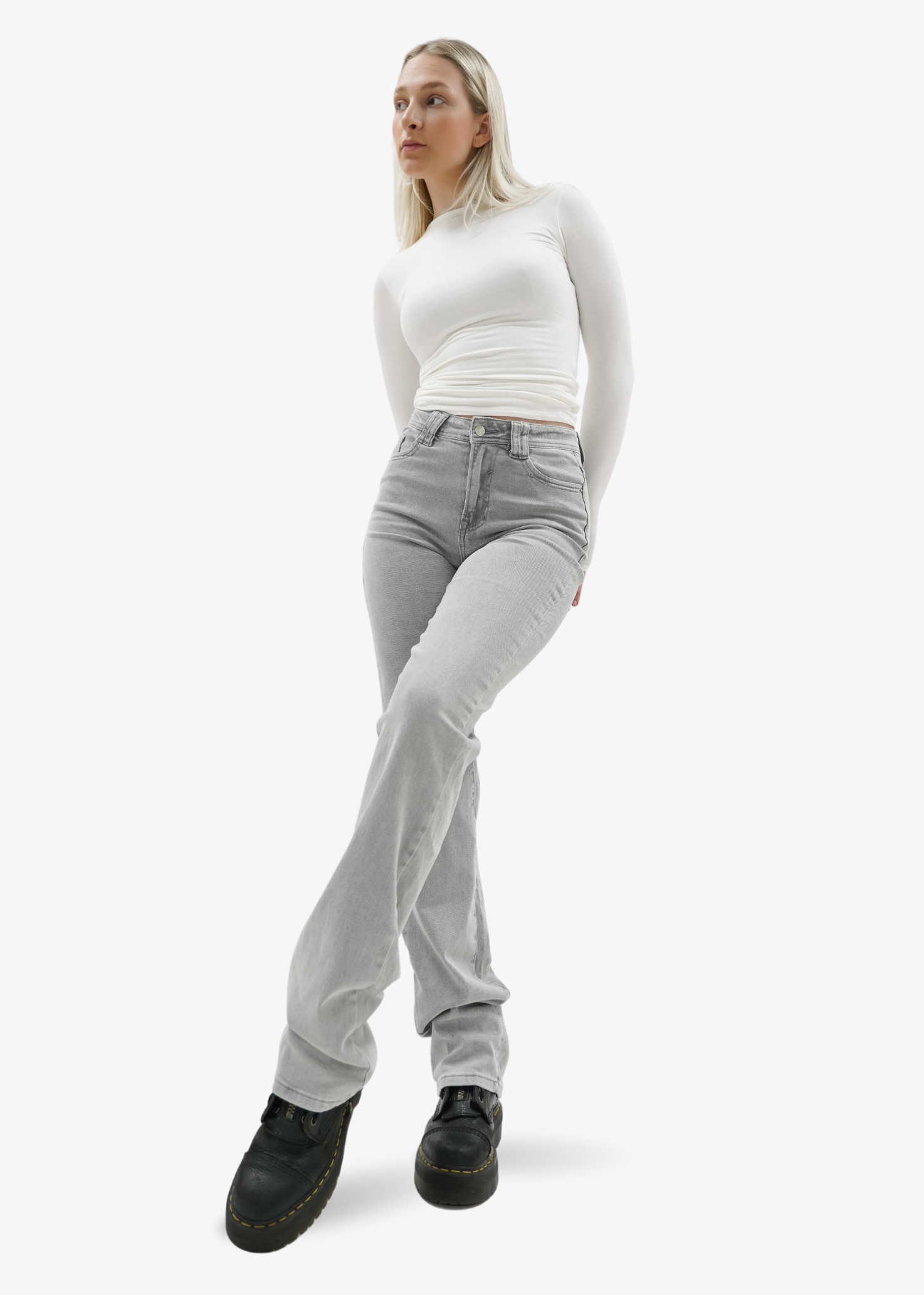 Stretch high waist straight leg jeans light grey (tall)