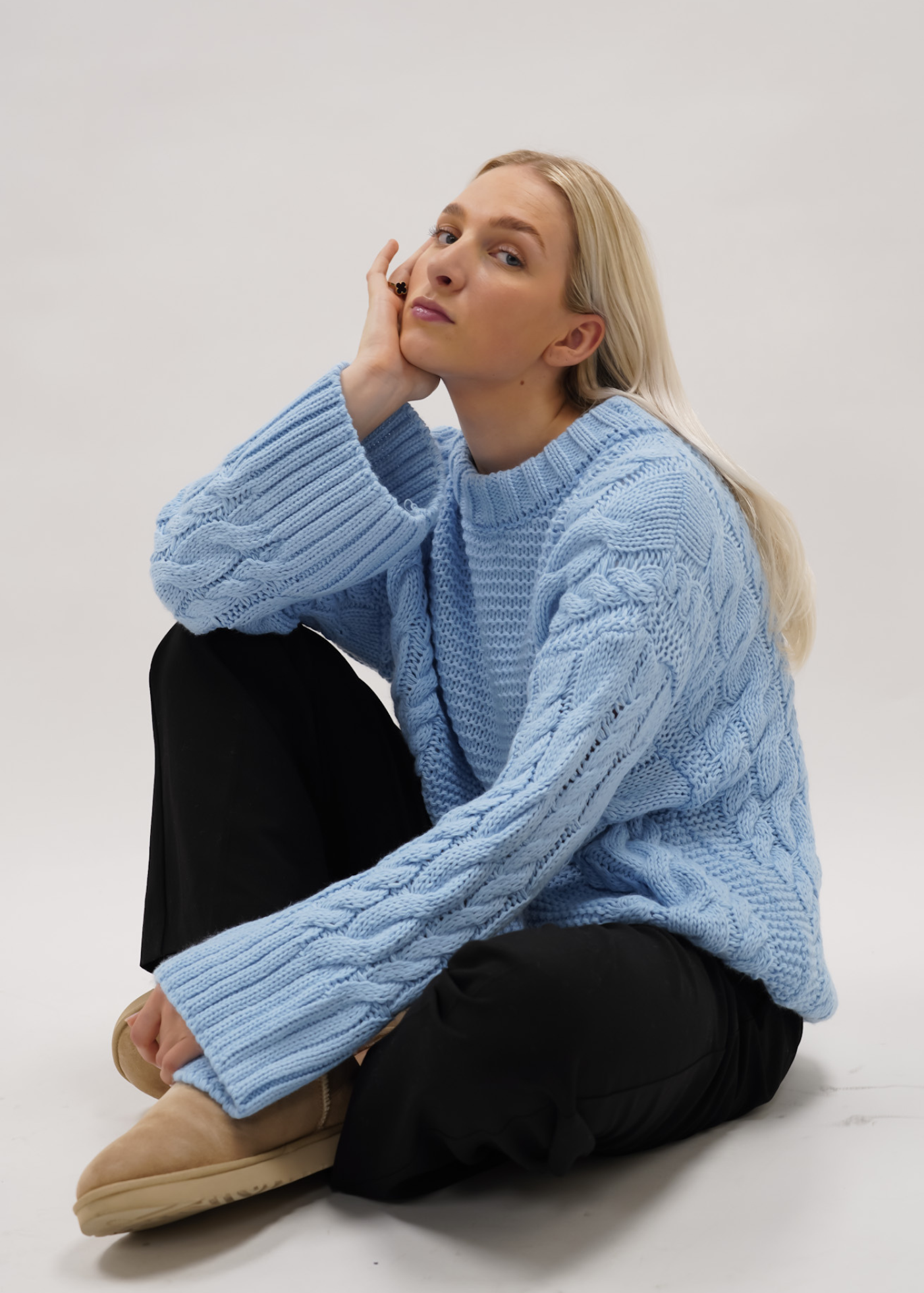 Cable knit baby blue