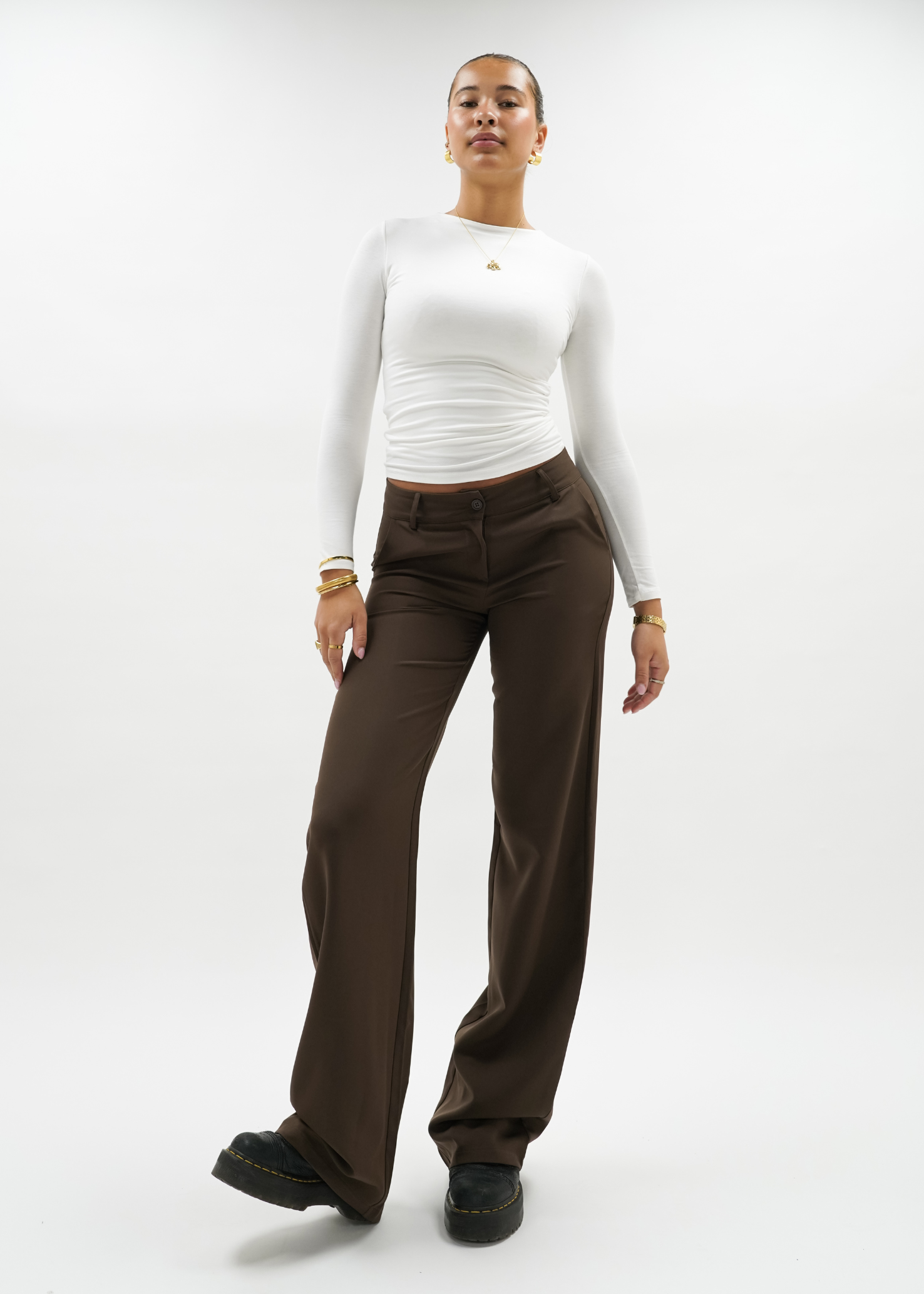 Low/mid waist pants casual chocolate brown (tall)