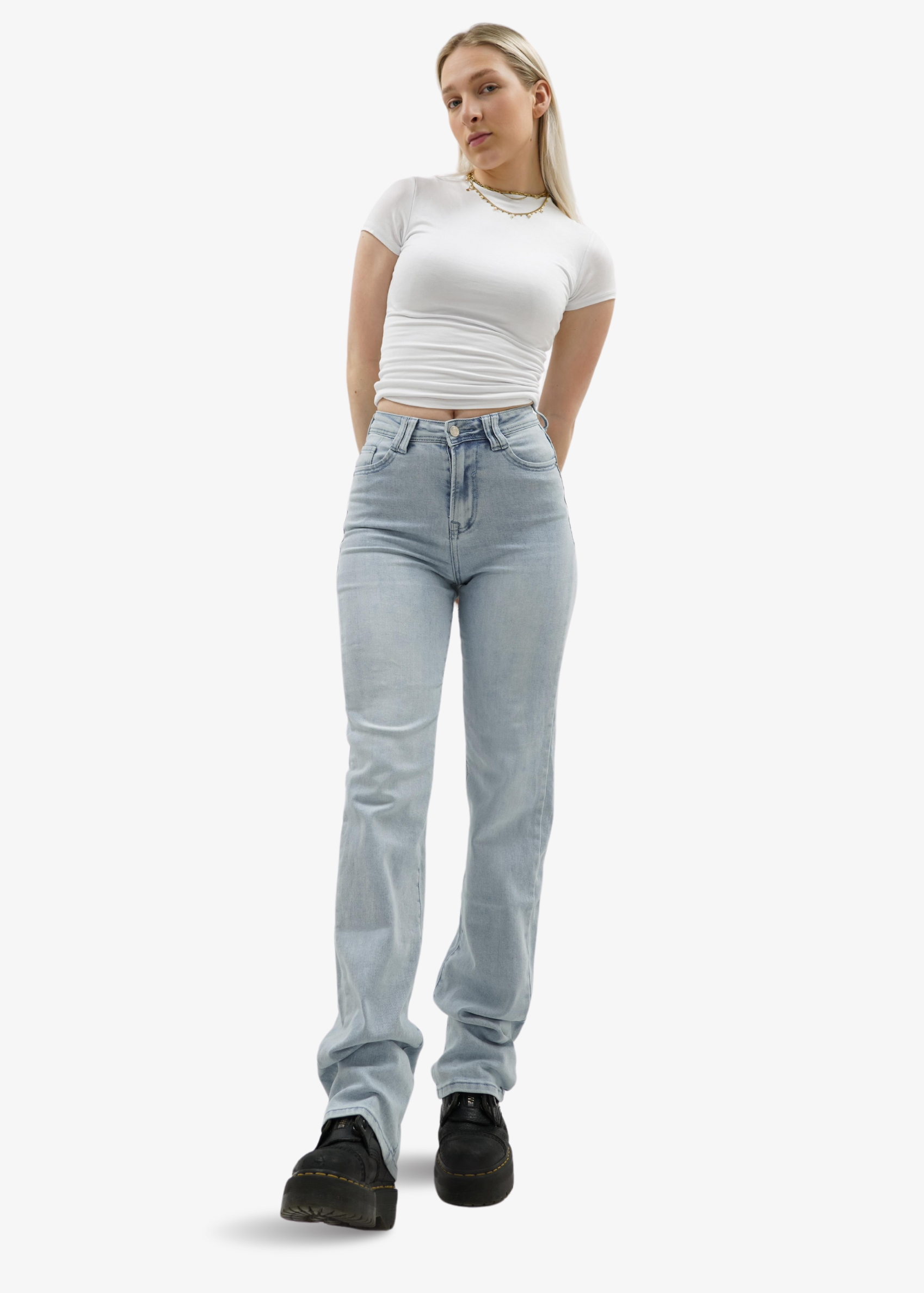 Stretch high waist straight leg jeans washed blue (TALL)