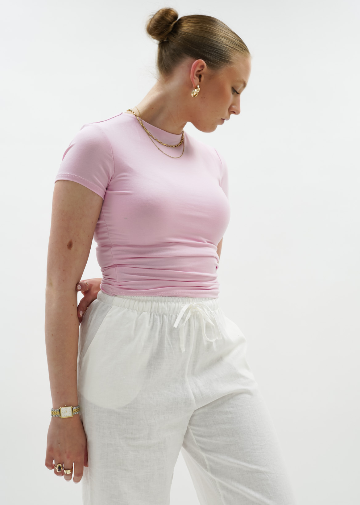 Short sleeve top long light pink (tall)