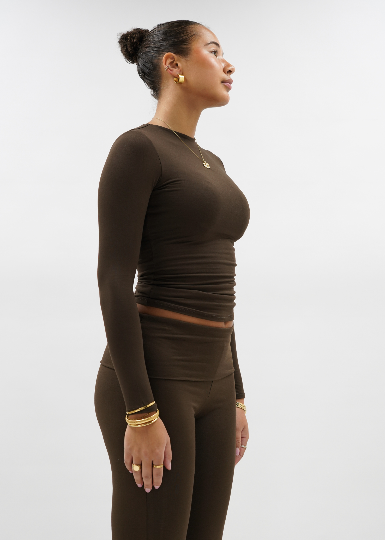 Lång ärm övre lång choklad brun