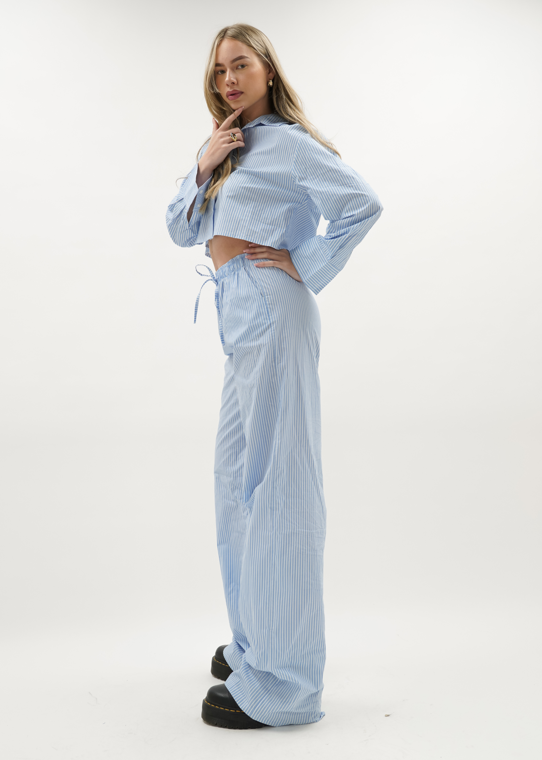 Cotton pants striped (TALL) blue/white