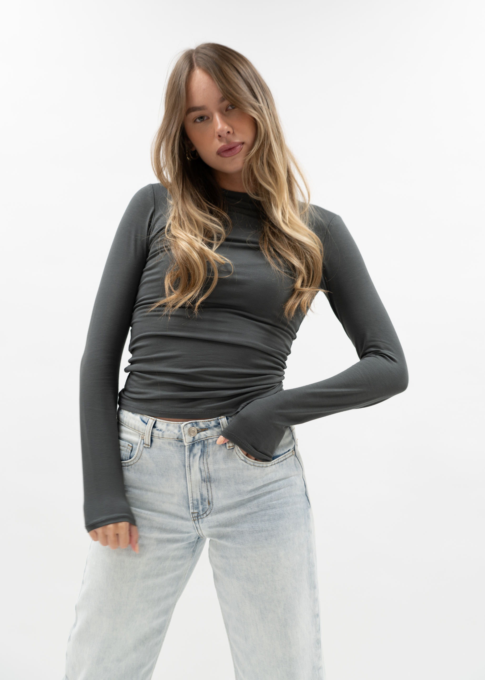 Long sleeve top long charcoal