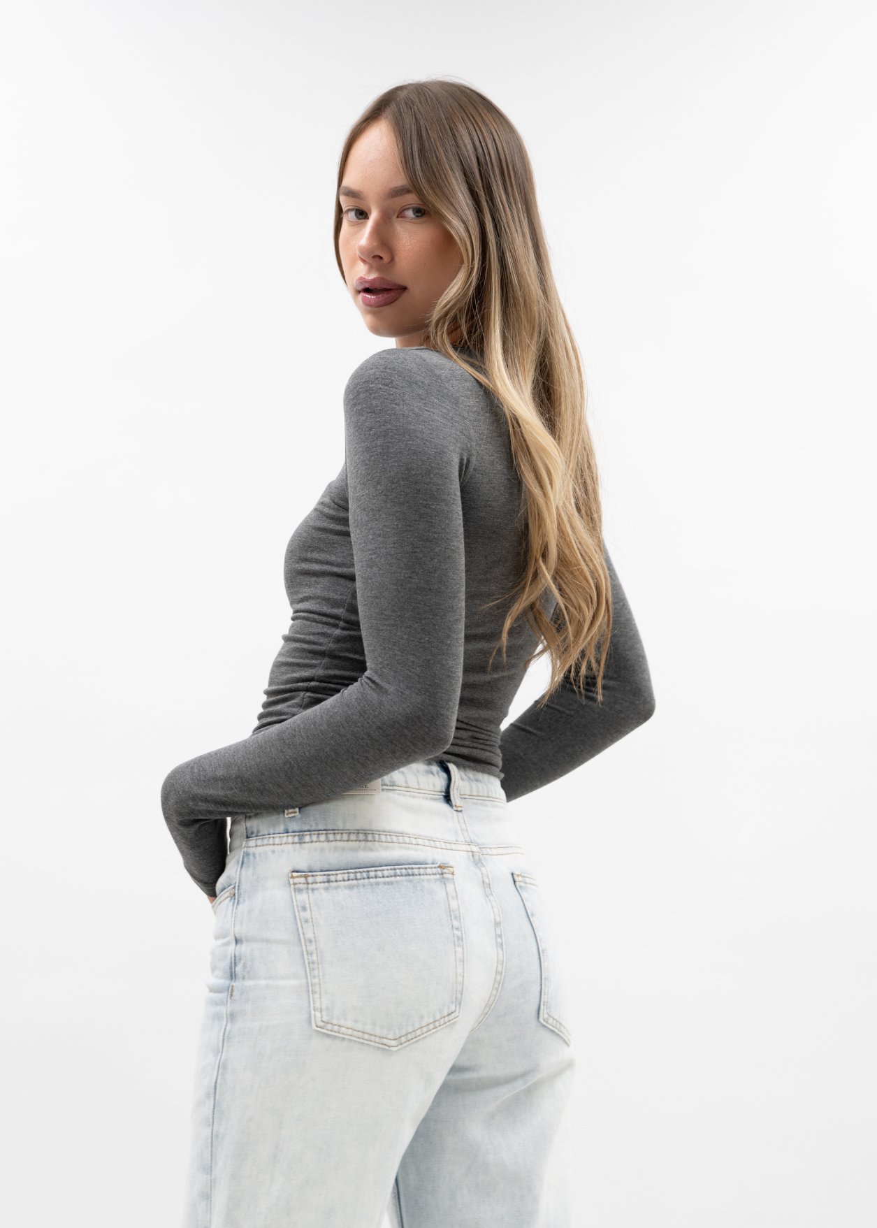 Long sleeve top long dark grey