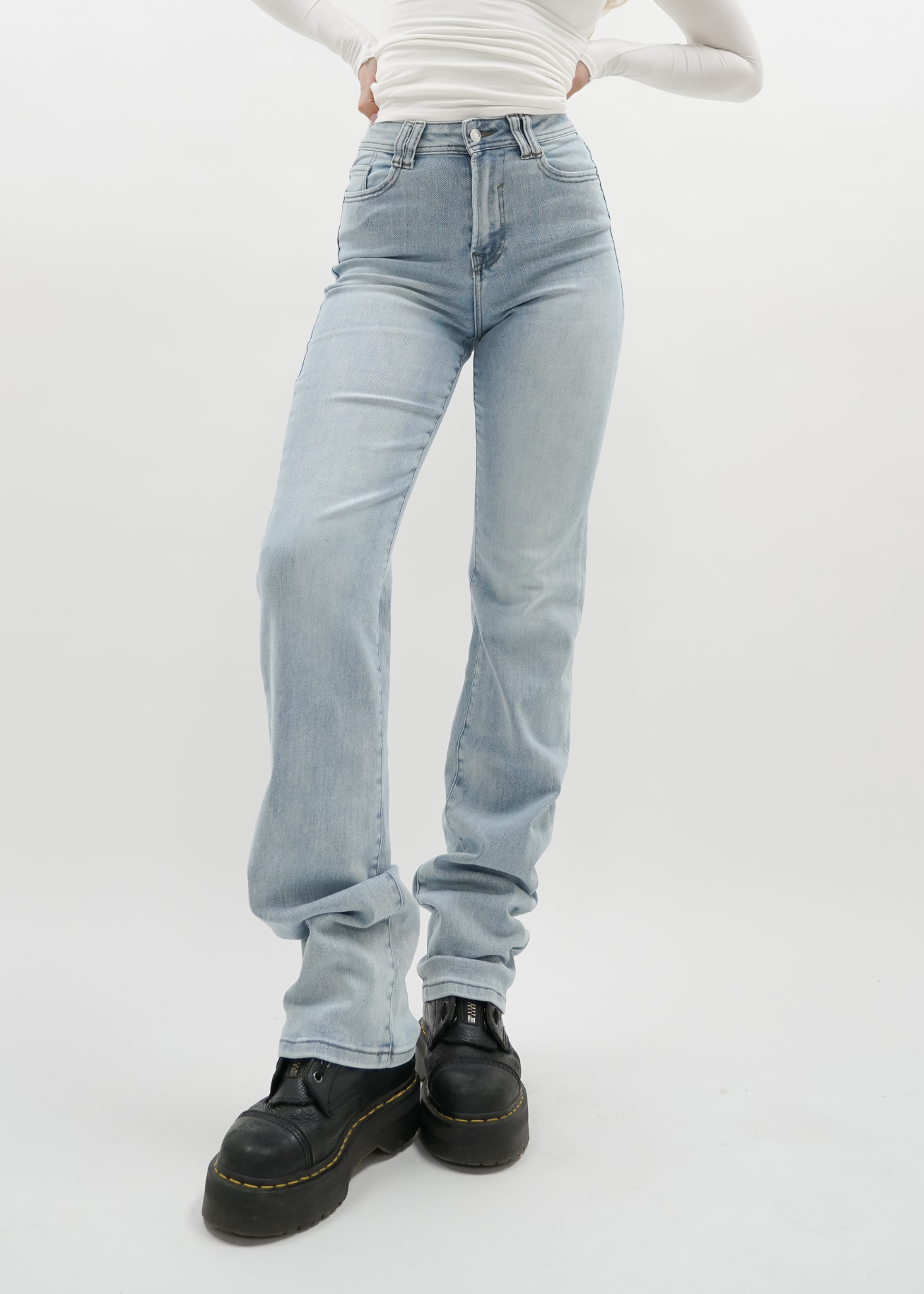 Stretch high waist straight leg jeans light blue (TALL)