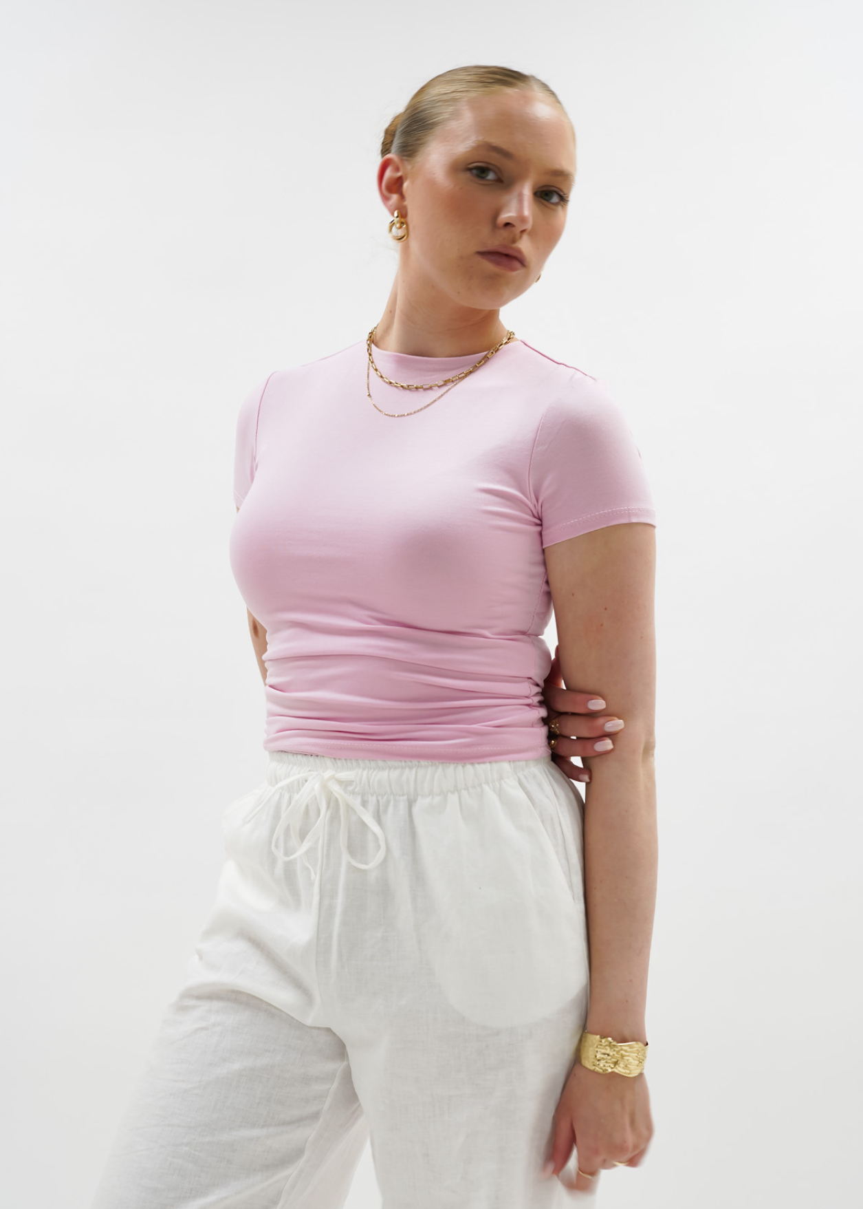 Short sleeve top long light pink (tall)