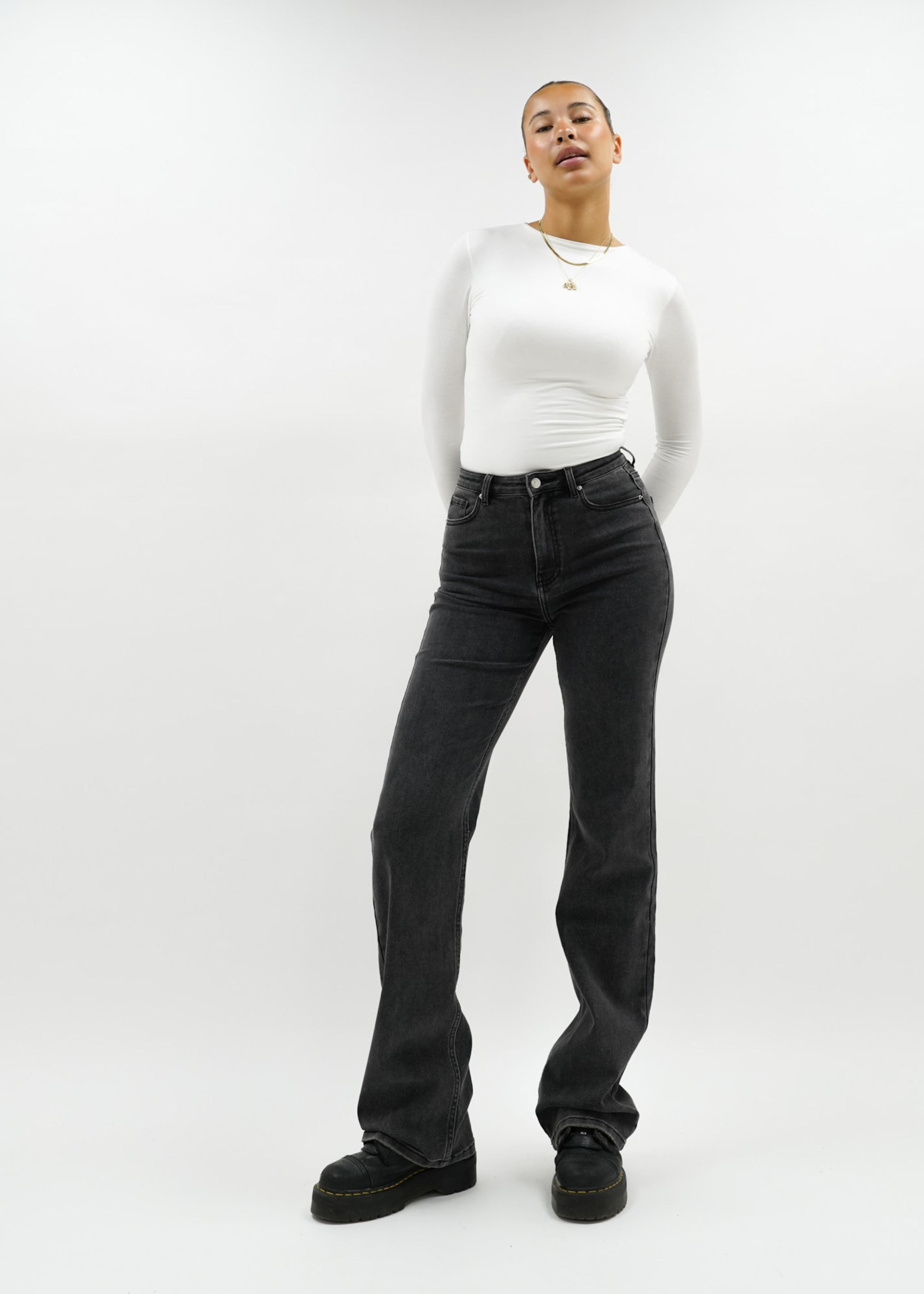 High waist wide leg jeans dark grey (tall)