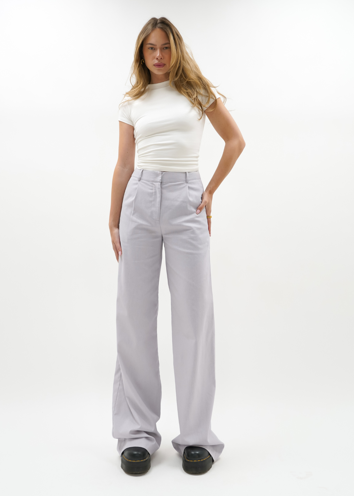 High waist linnen pants casual (tall) light taupe
