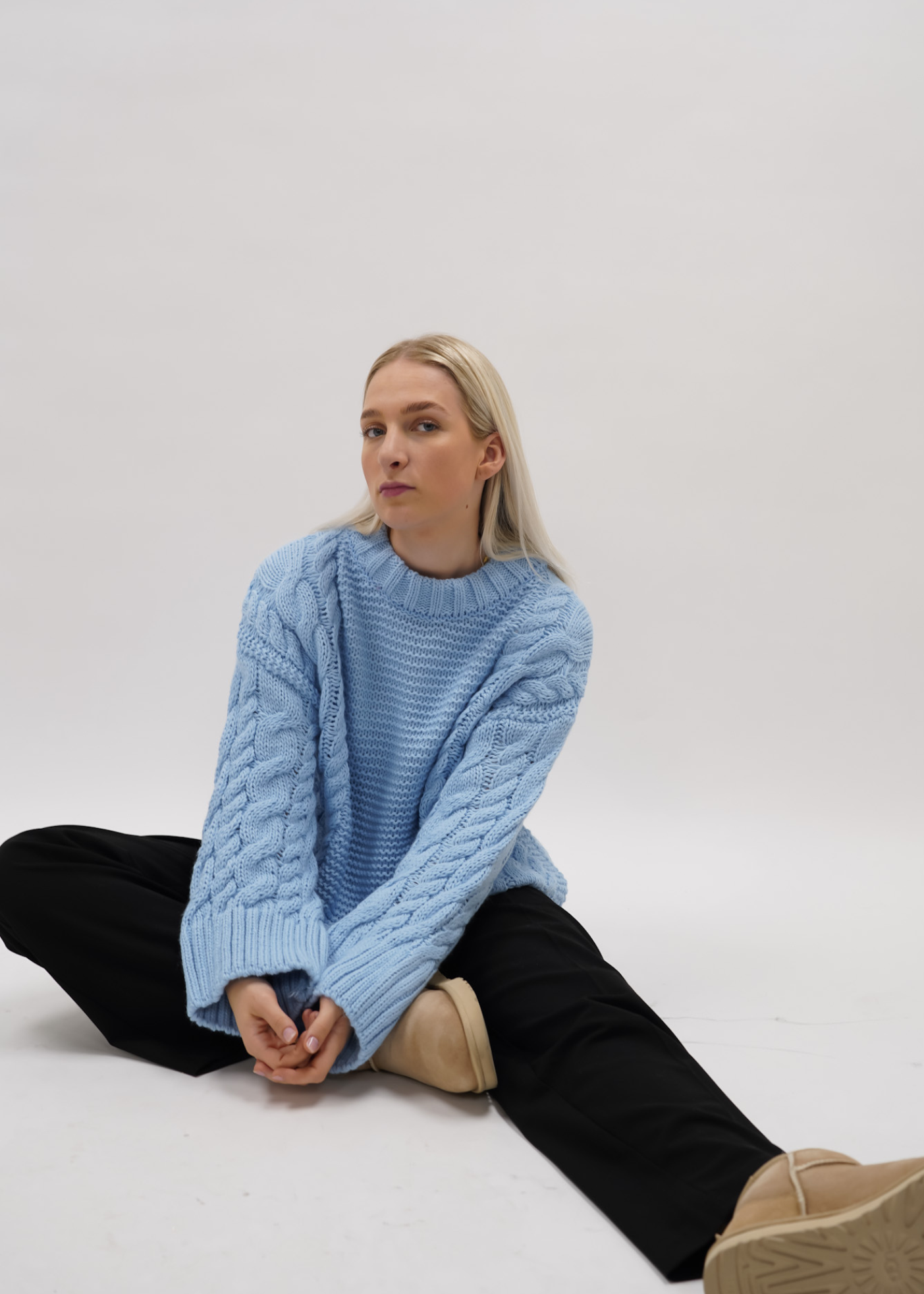 Cable knit baby blue