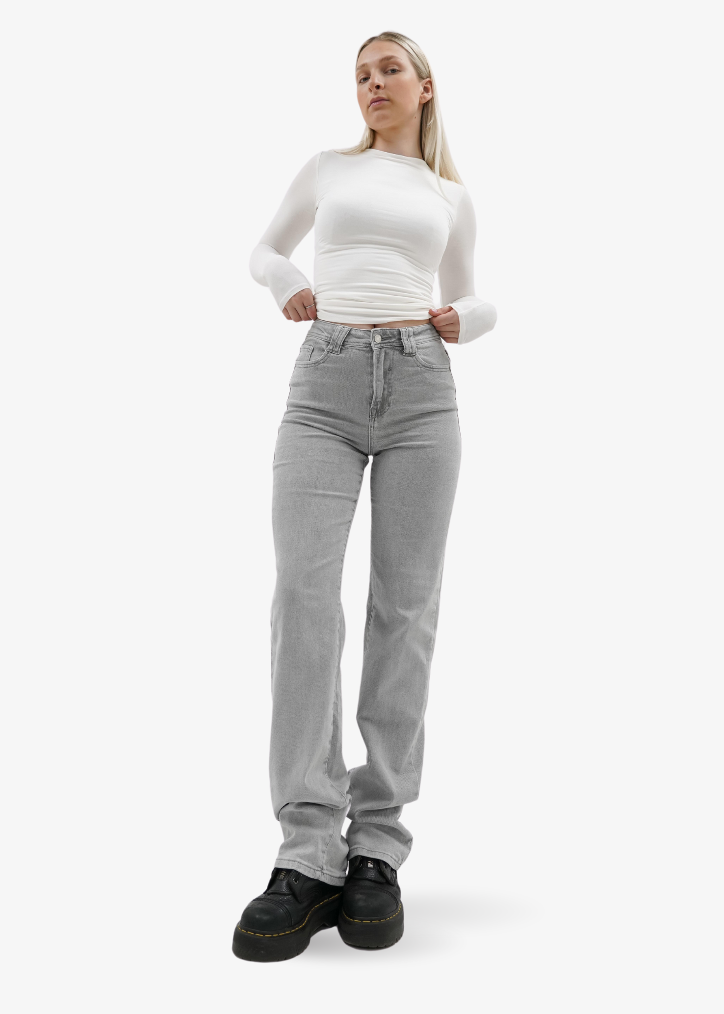 Stretch high waist straight leg jeans light grey (tall)