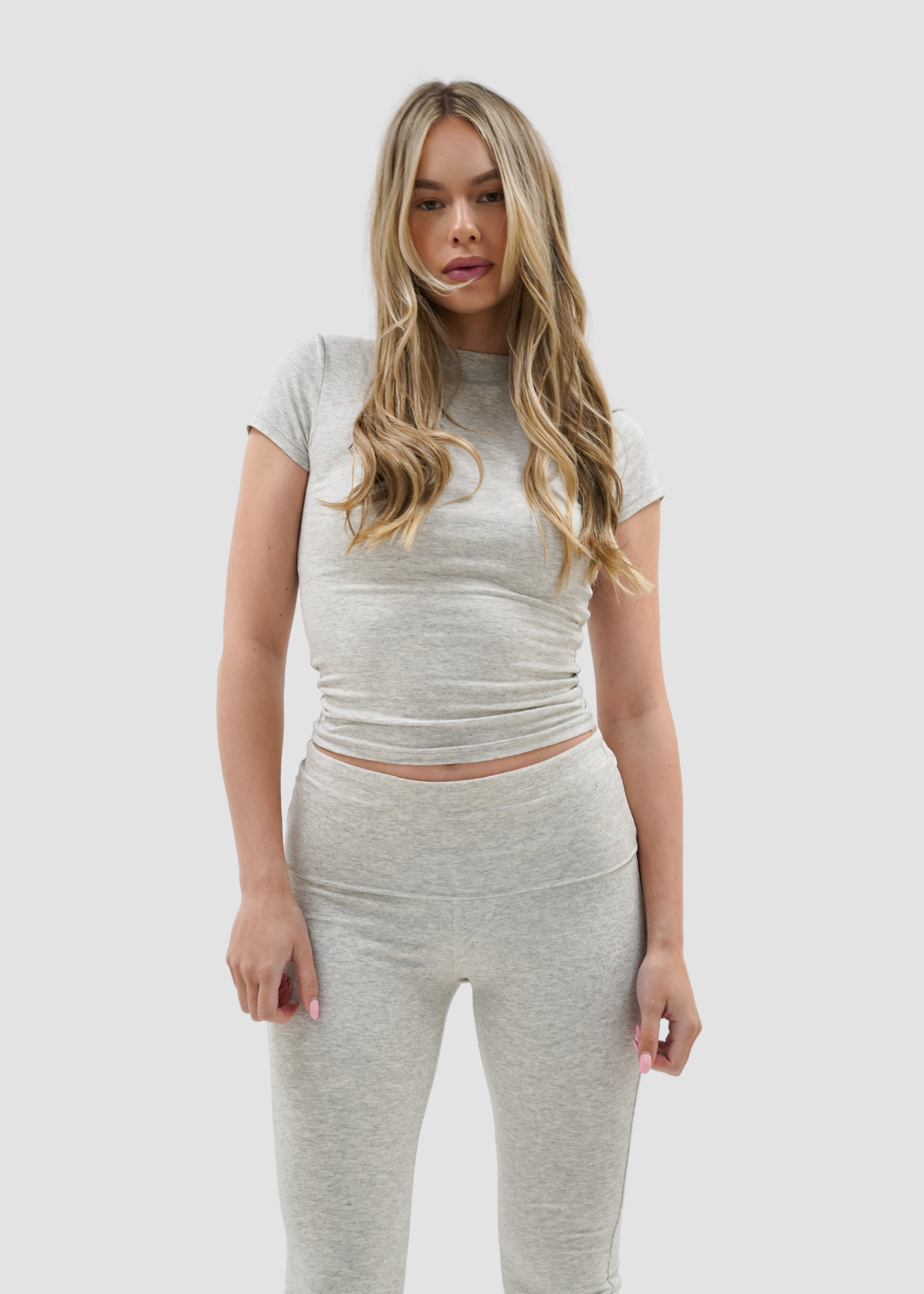 Short sleeve top long extra light grey melange (tall)