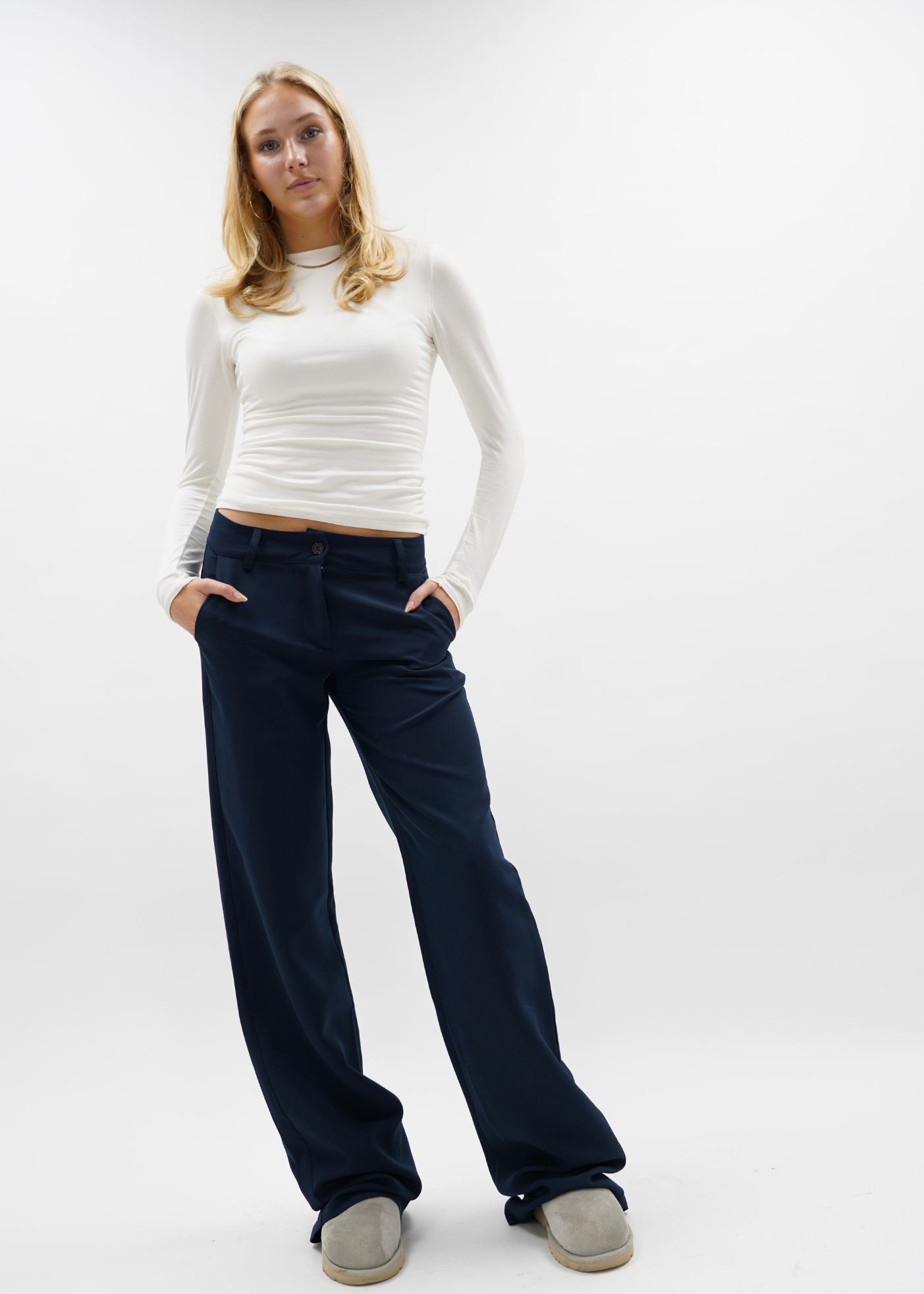 Low/mid waist straight leg pants casual night blue (REGULAR)