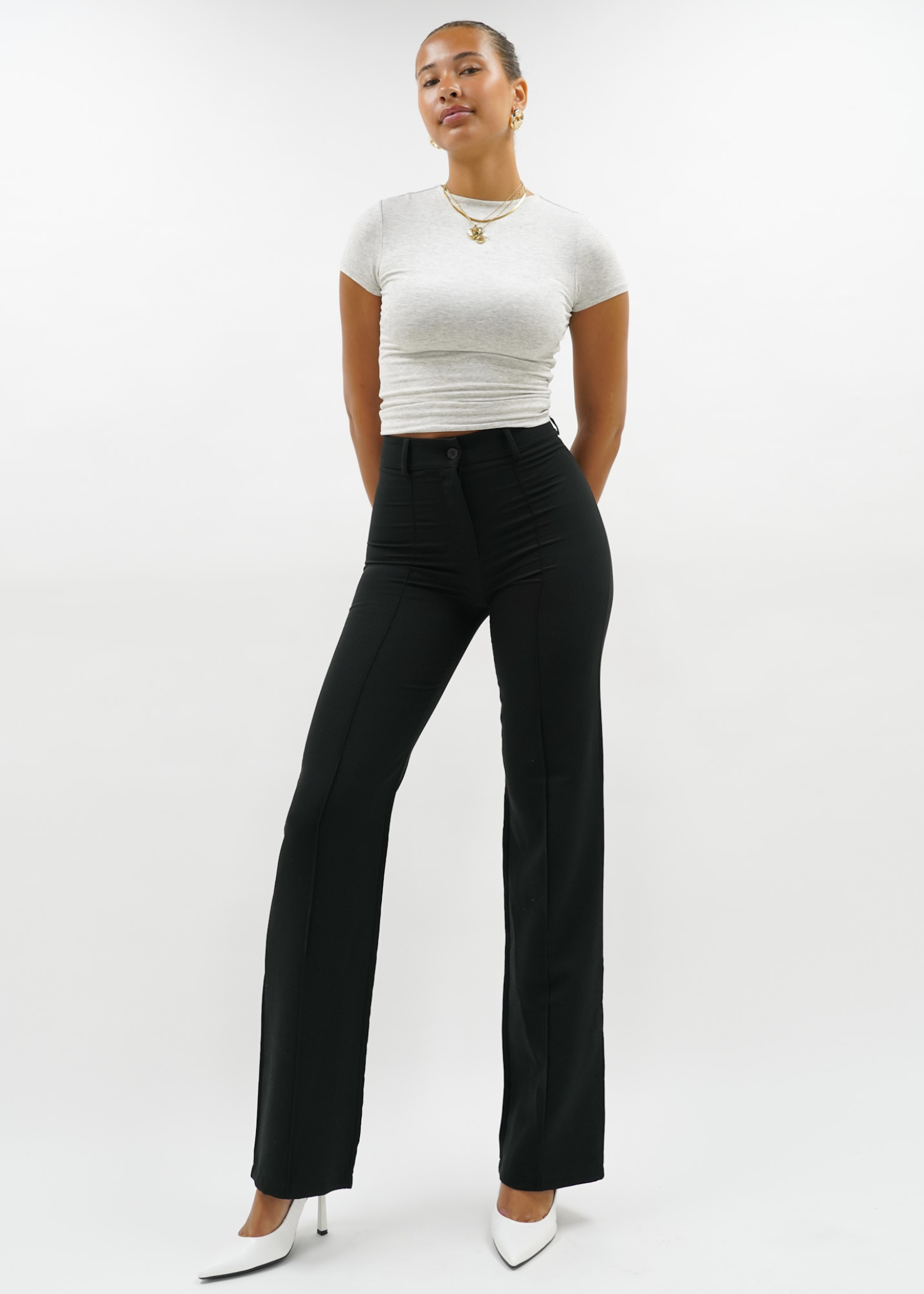 Straight leg pants met pressfold black (tall)