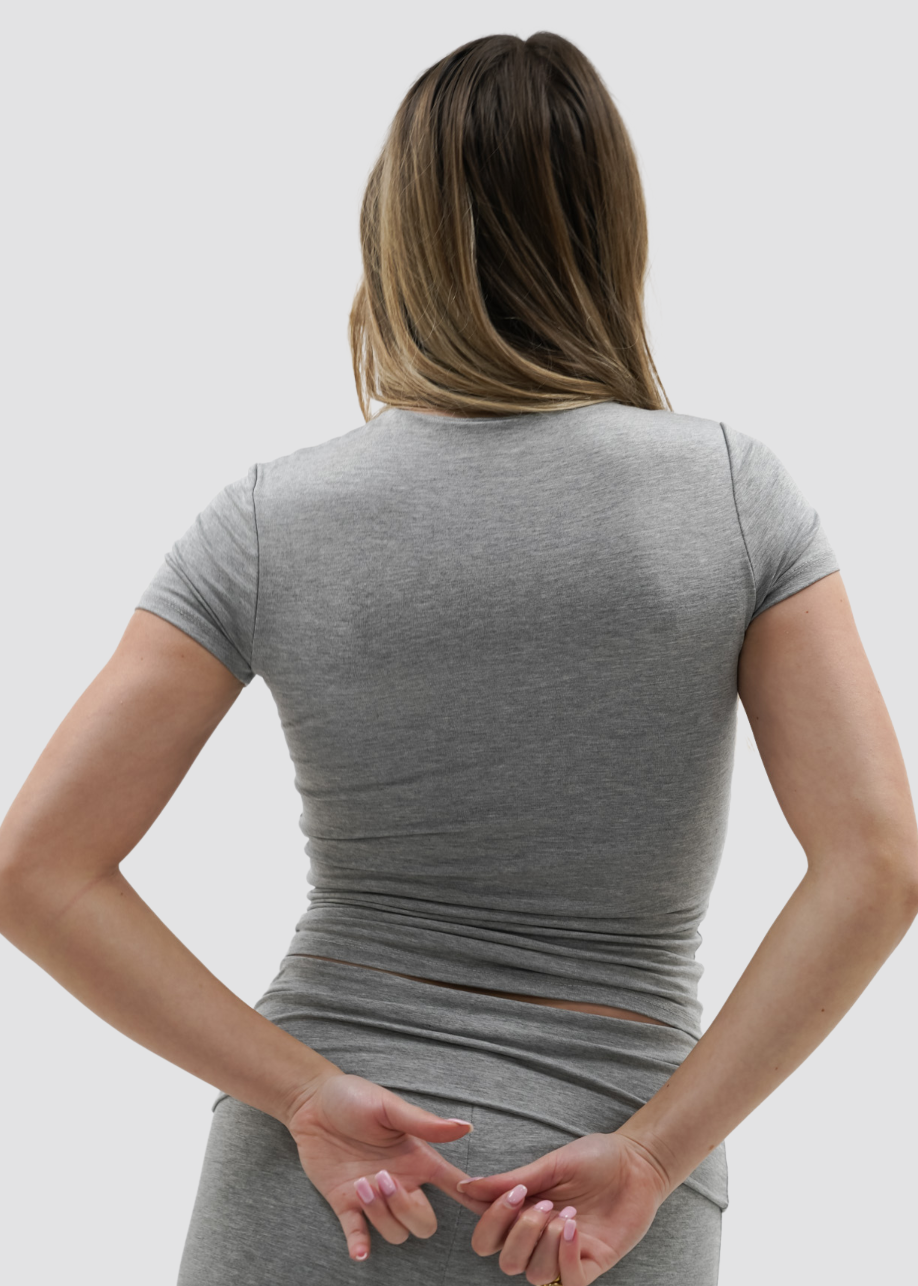 Short sleeve top long light grey melange (tall)