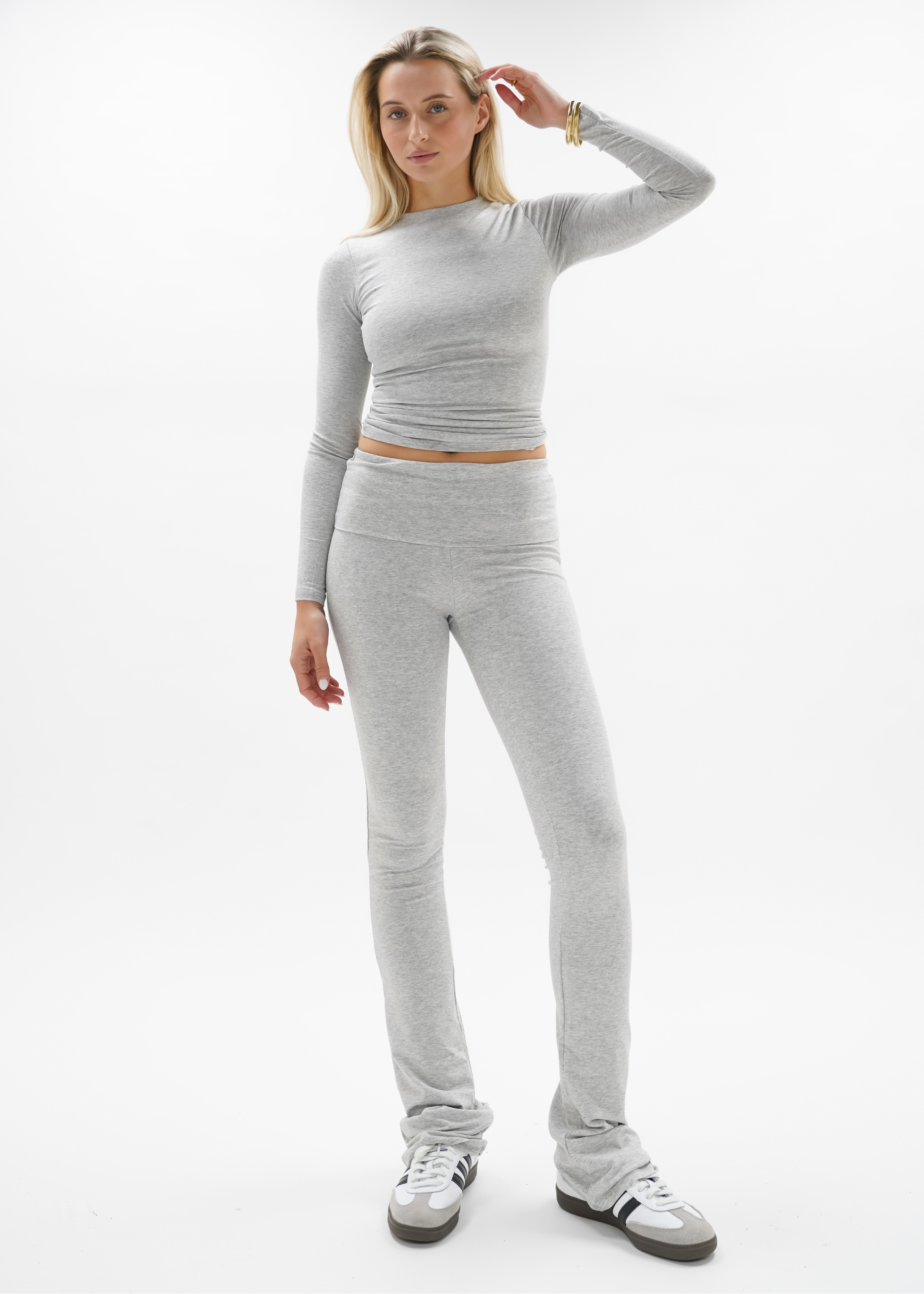 Fold-over flared pants extra light grey melange (tall)