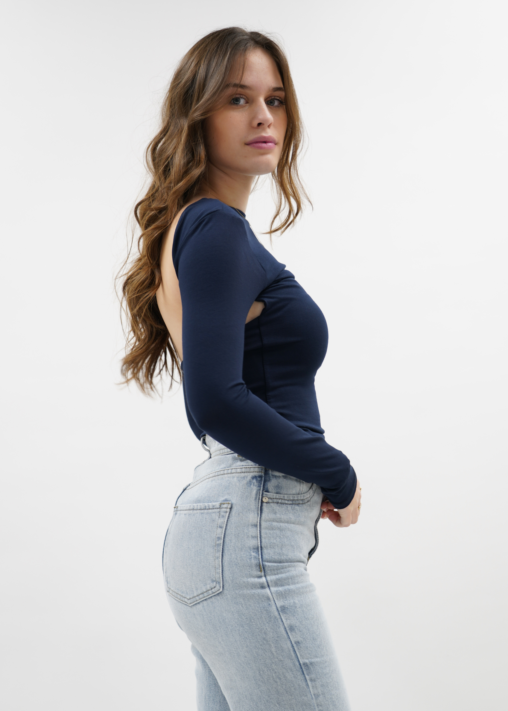 Long sleeve backless top Night blue