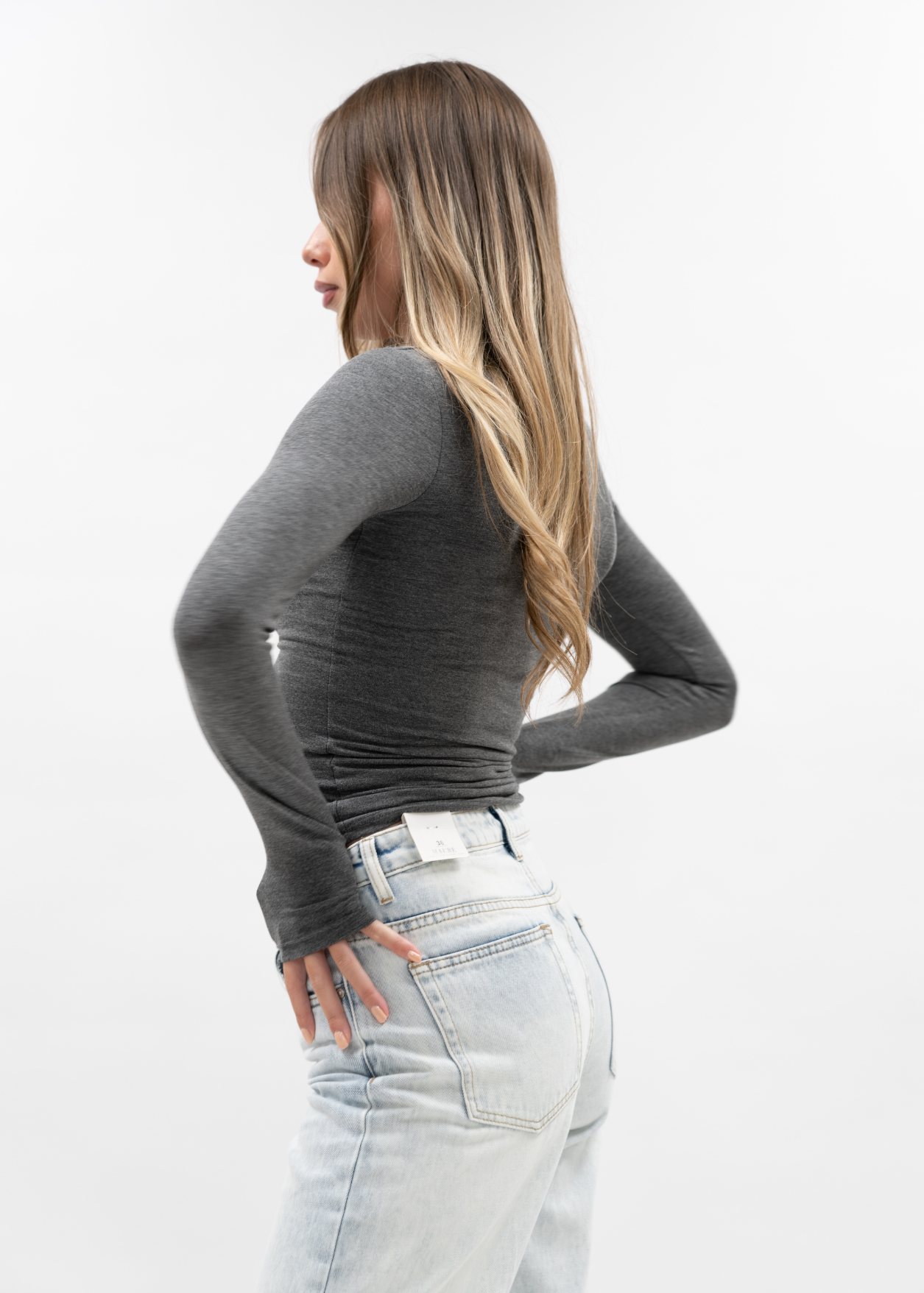 Long sleeve top long dark grey