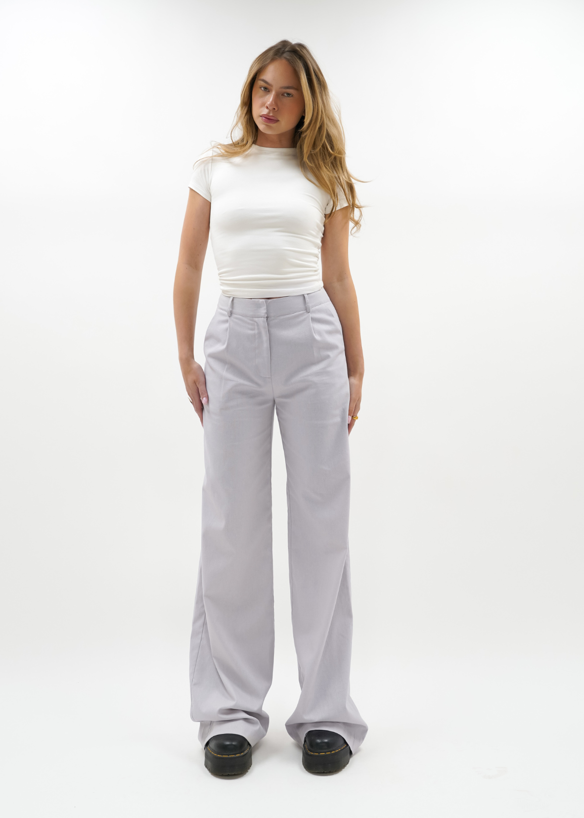 High waist linnen pants casual (tall) light taupe