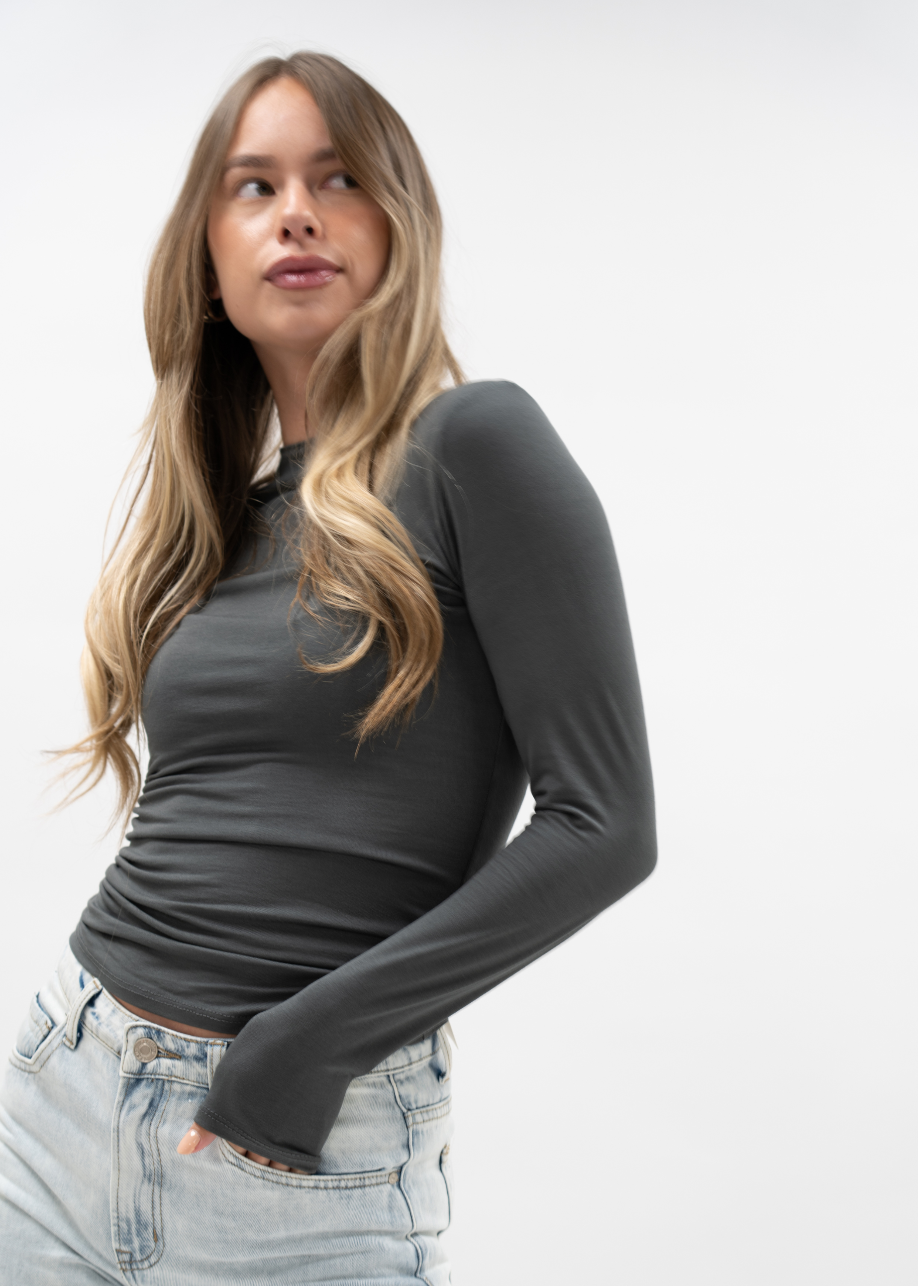 Long sleeve top long charcoal