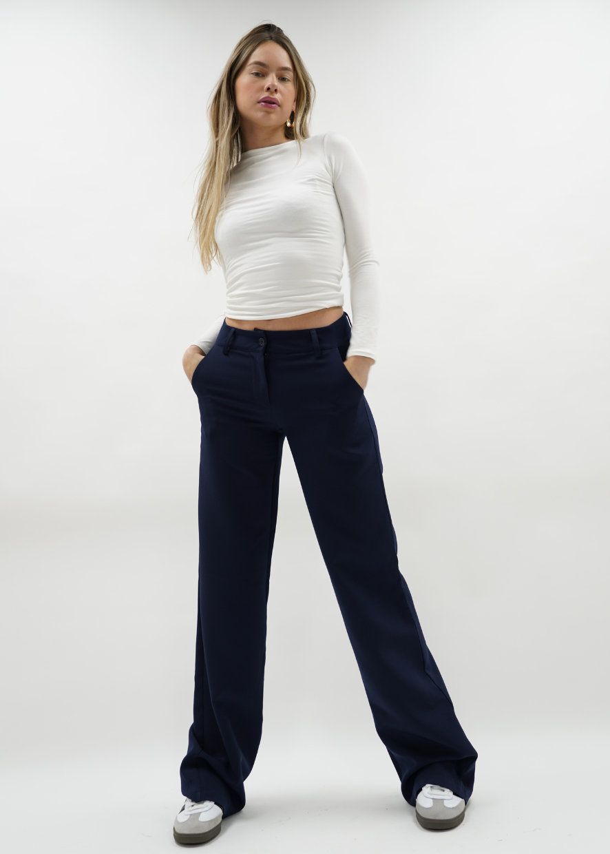 Low/mid waist straight leg pants casual night blue (REGULAR)