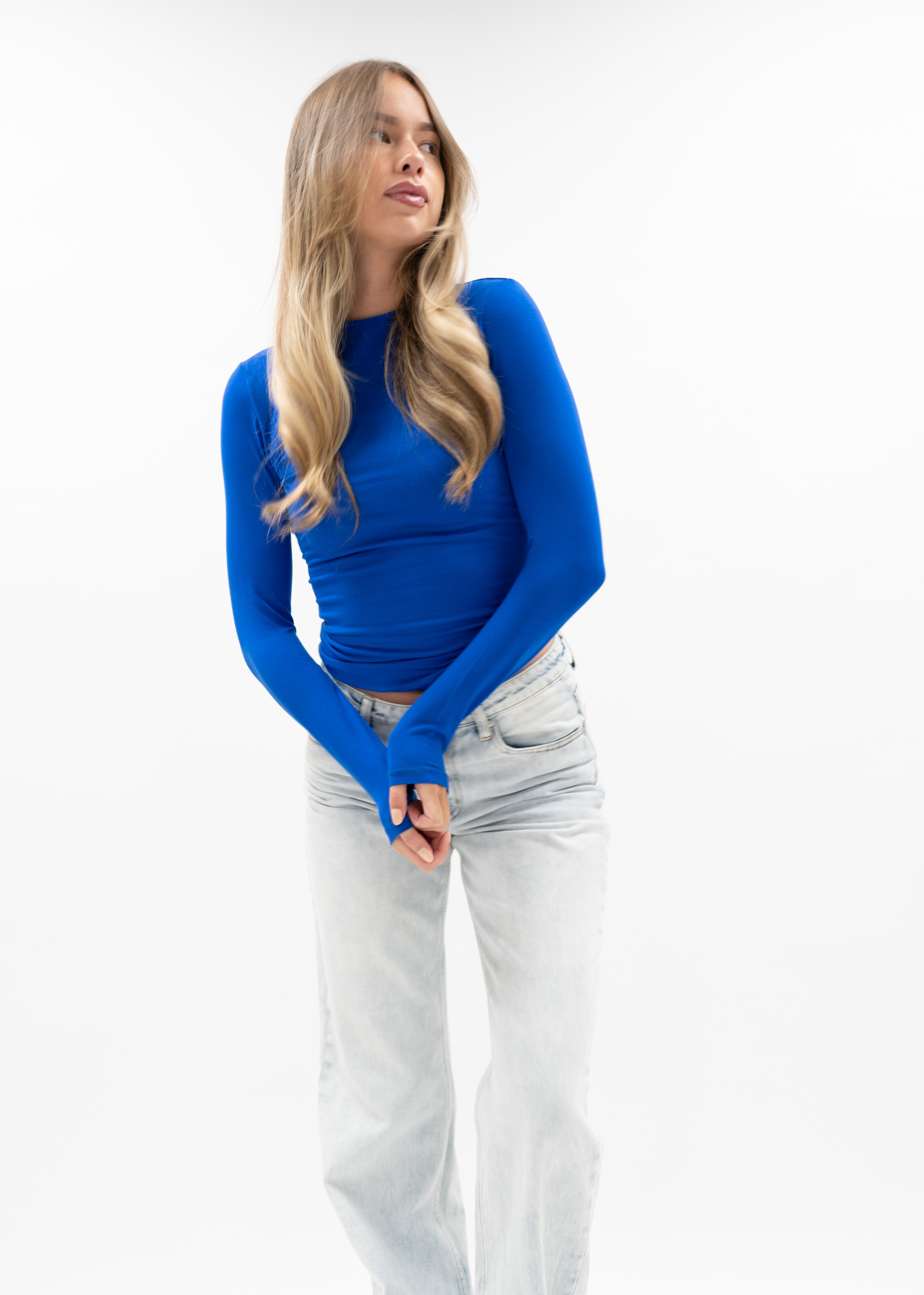 Long sleeve top long electric blue (tall)