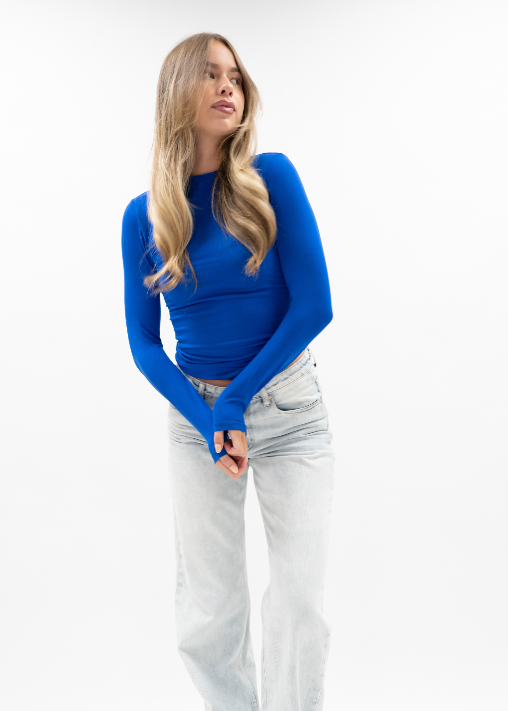 Long sleeve top long electric blue