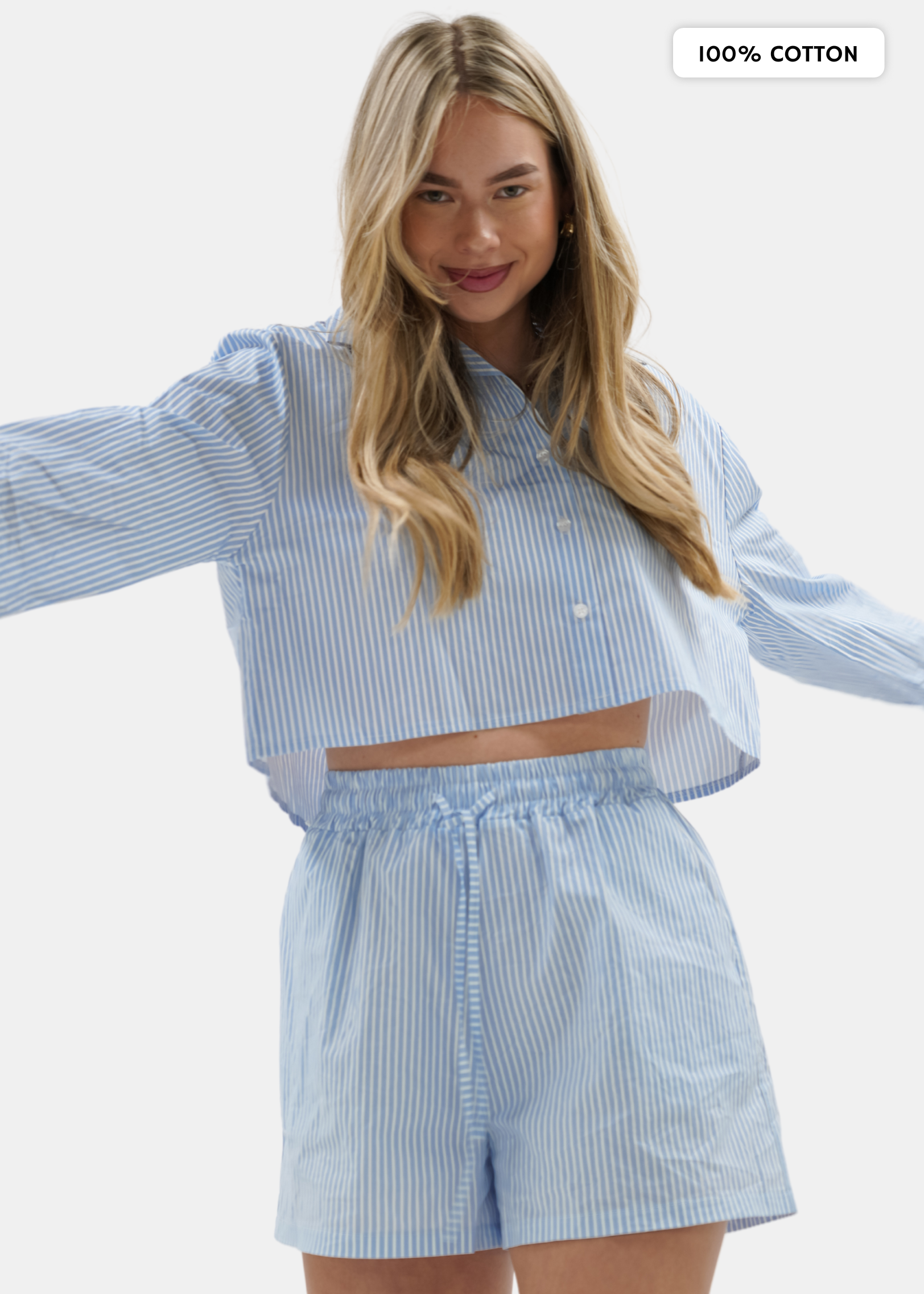 Cotton blouse striped blue/white