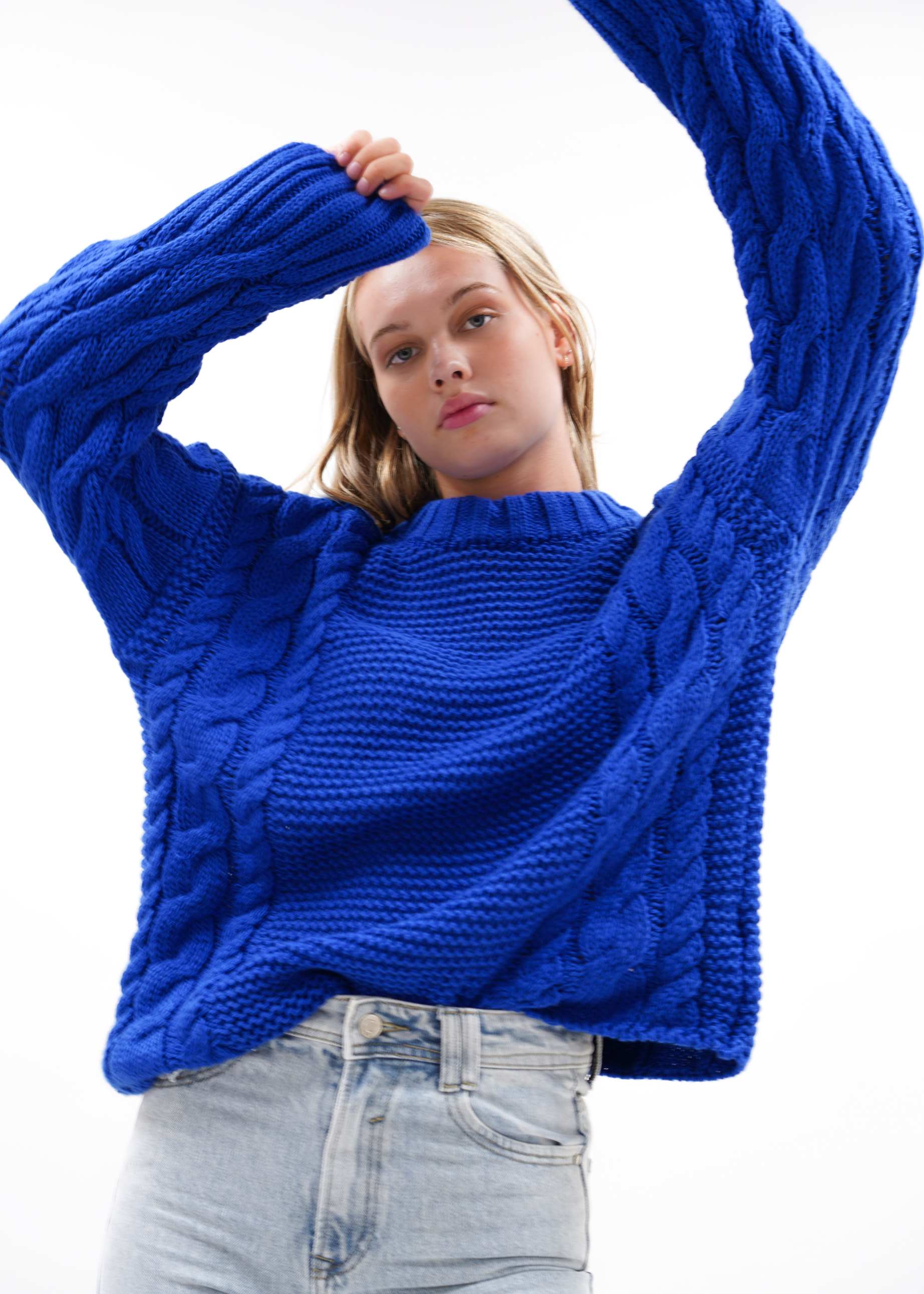 Cable knit electric blue