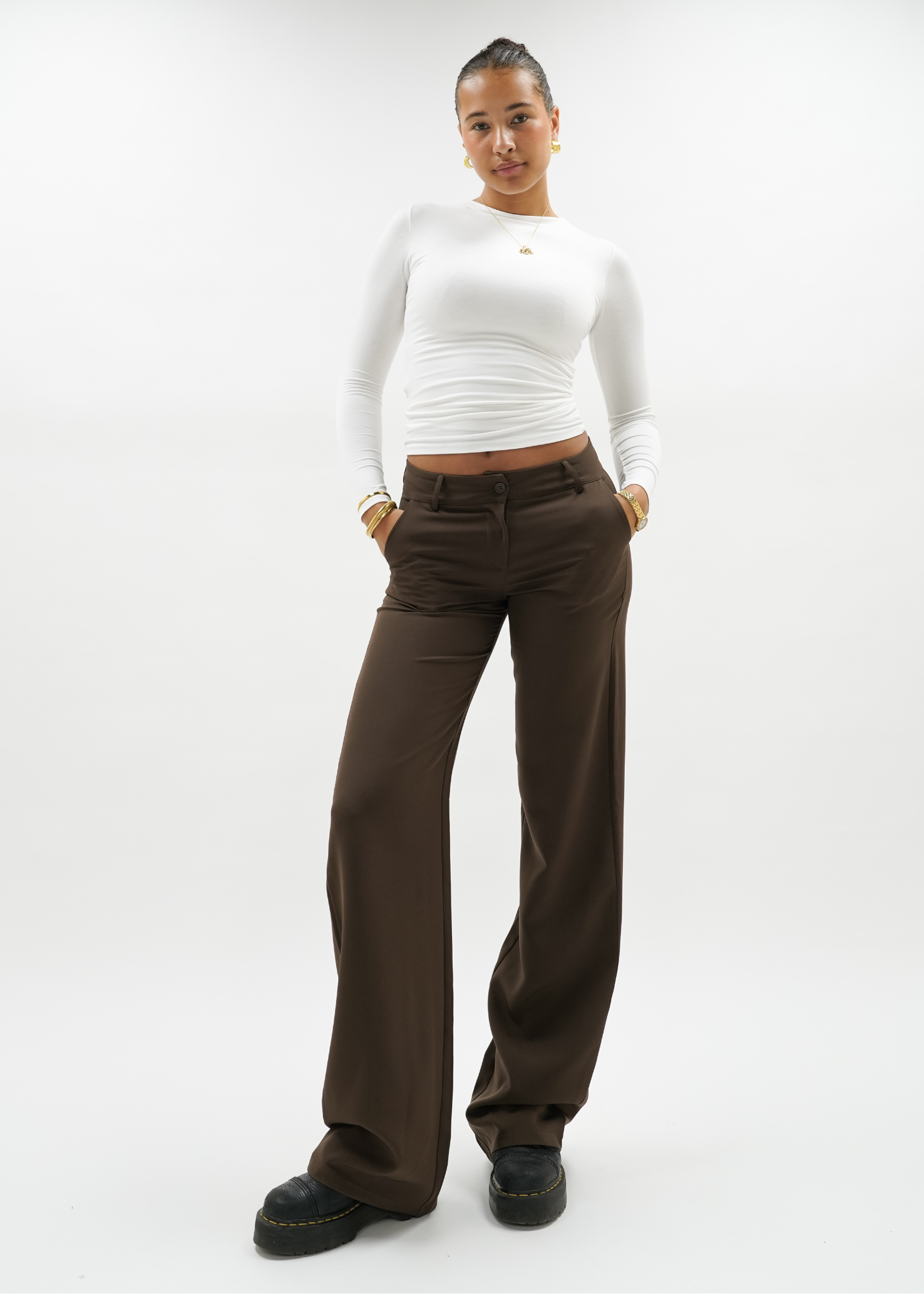Low/mid waist pants casual chocolate brown (tall)