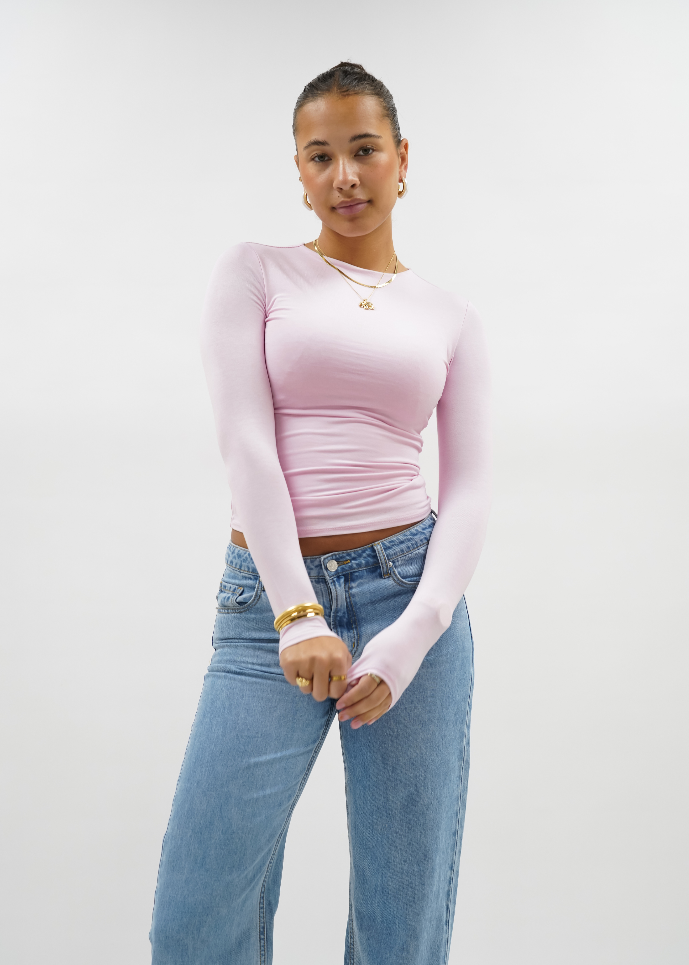 Long sleeve top long light pink (tall)