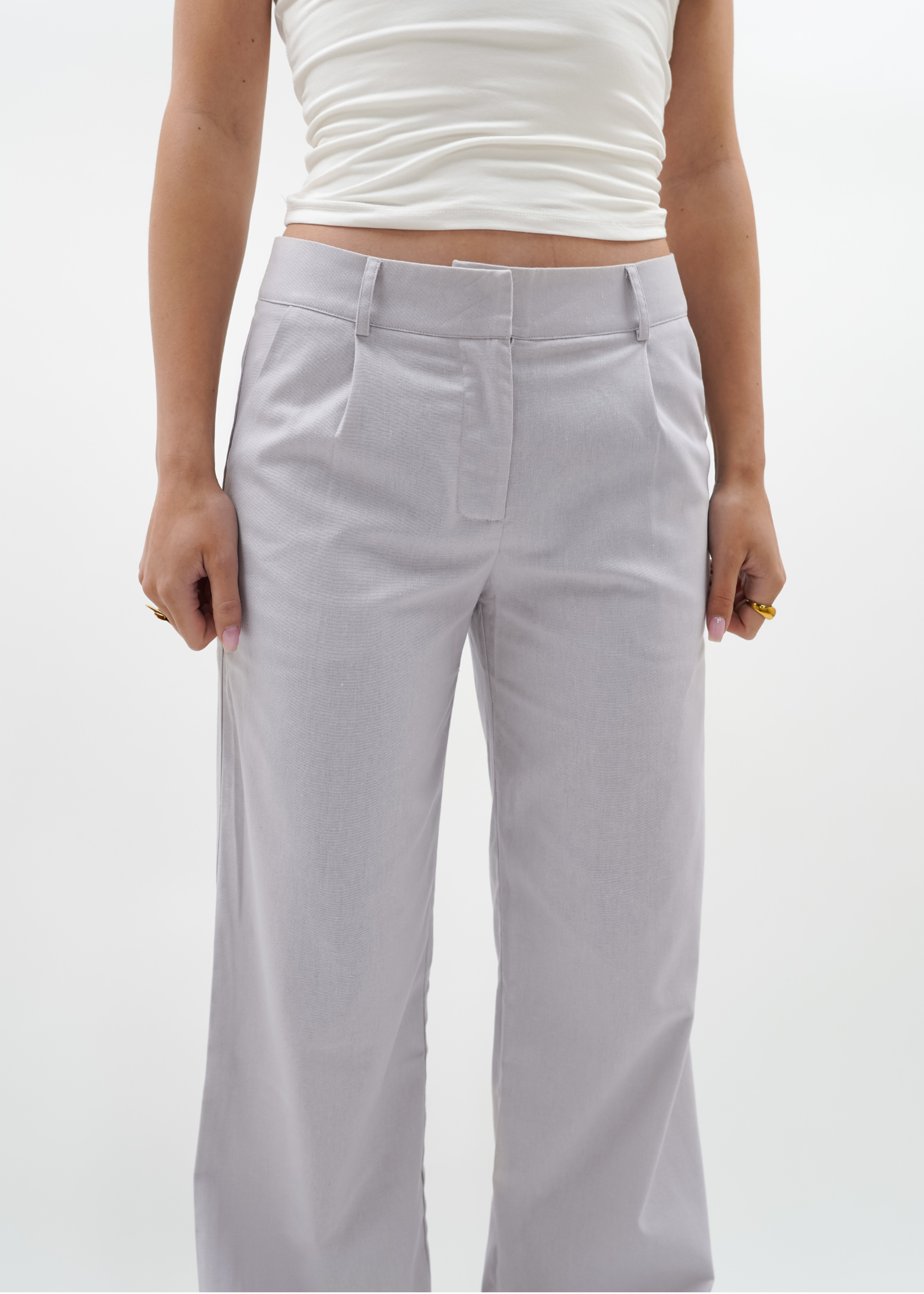 Low/mid waist linnen pants casual (tall) light taupe
