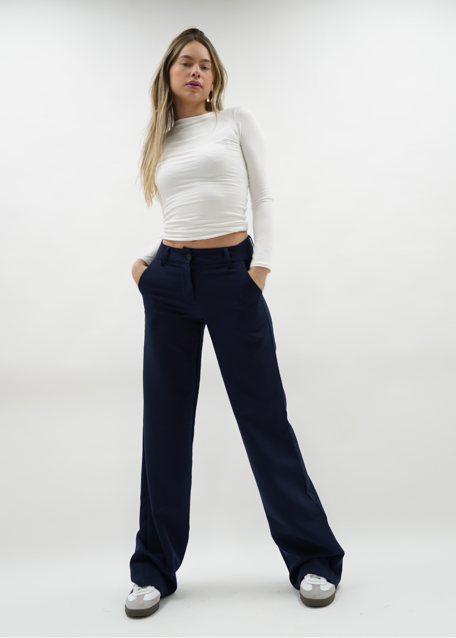 Low/mid waist straight leg pants casual night blue (REGULAR)