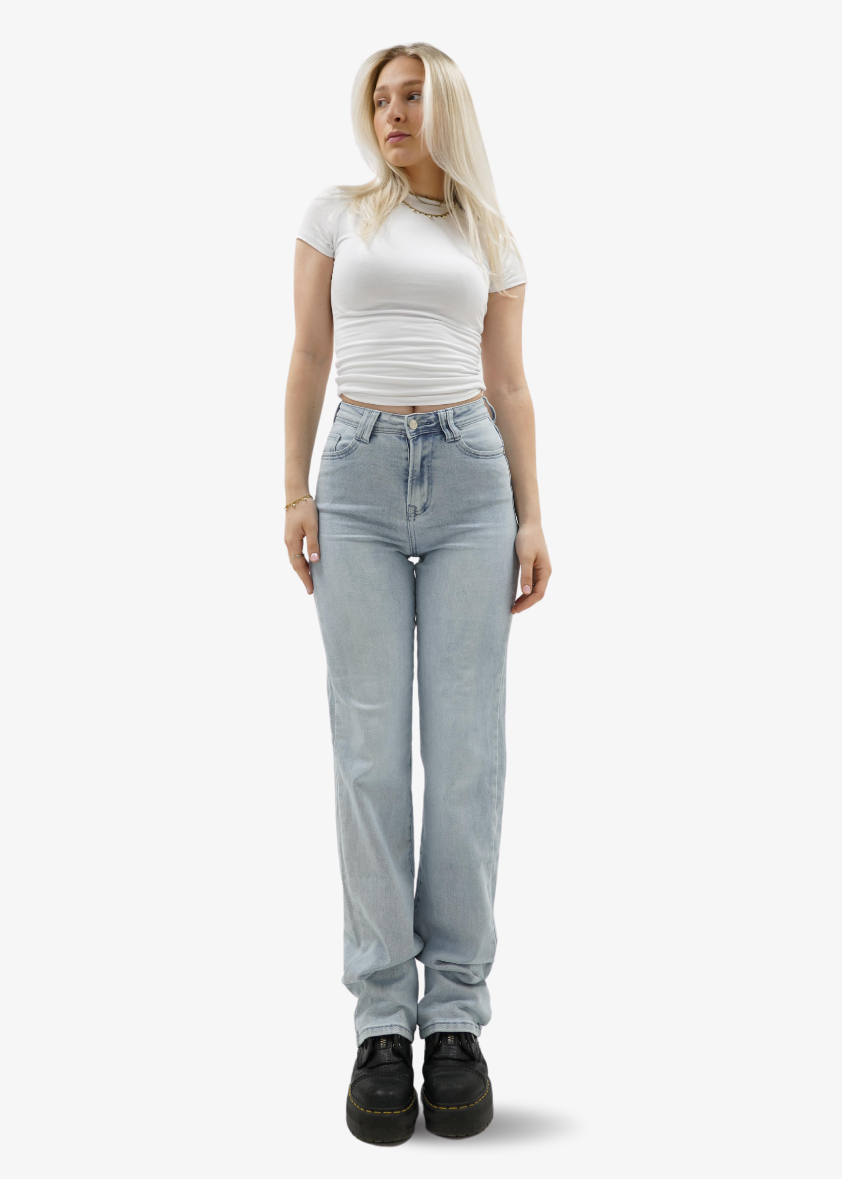 Stretch high waist straight leg jeans washed blue (TALL)