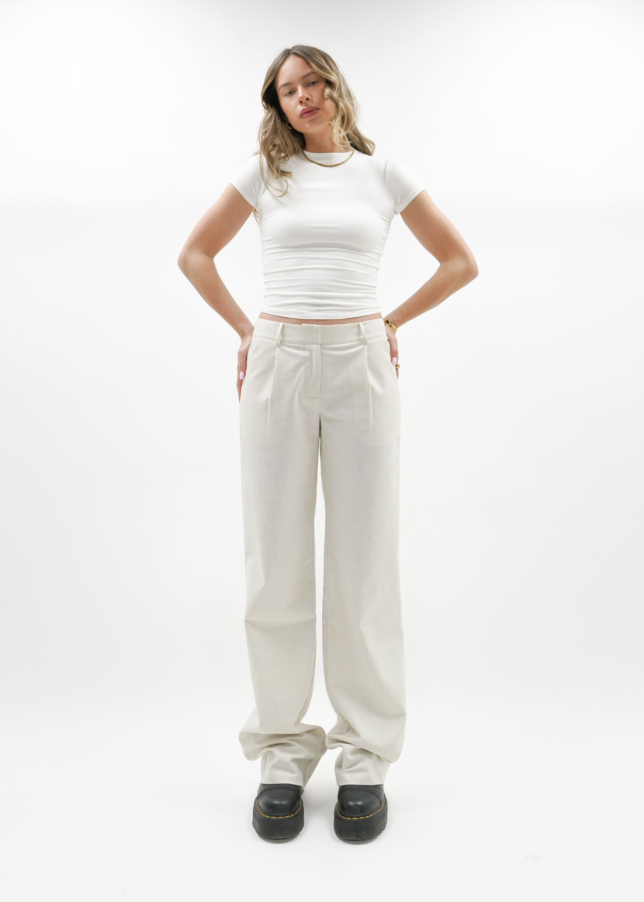 Low/mid waist linnen pants casual (tall) crème melange