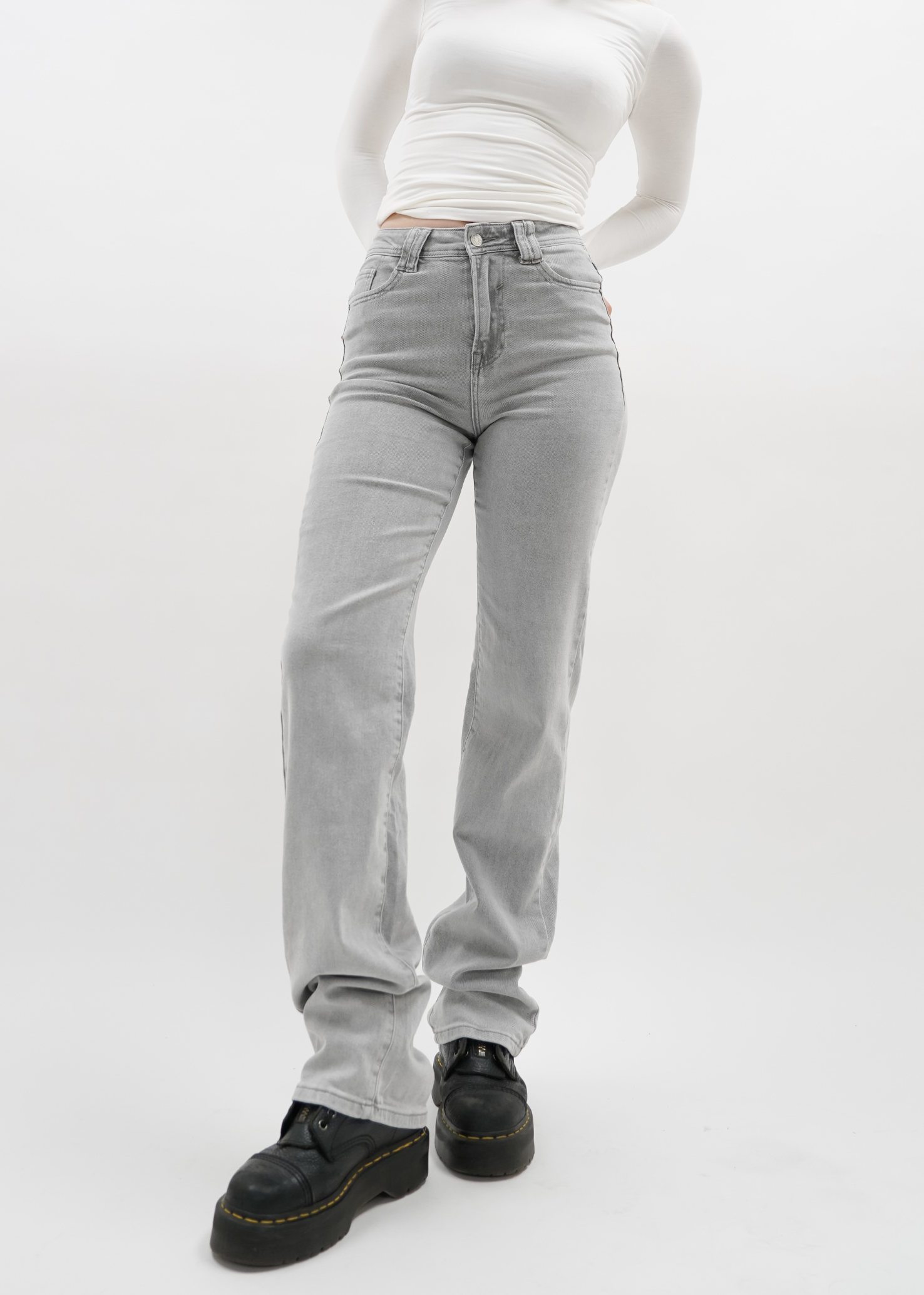 Stretch high waist straight leg jeans light grey (tall)
