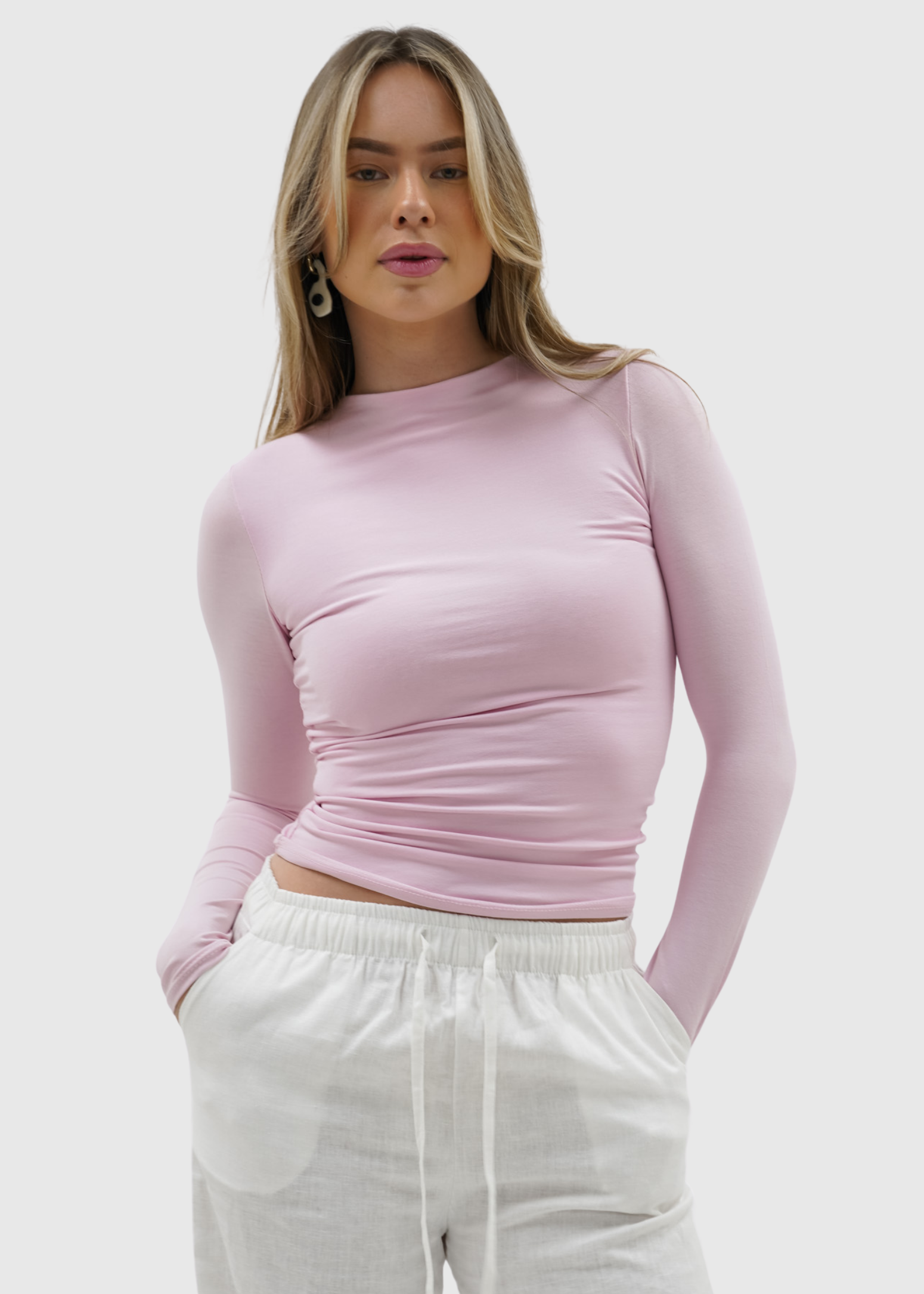 Long sleeve top long light pink (tall)
