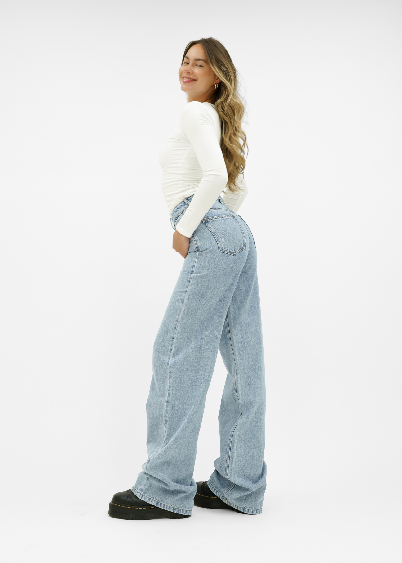 High waist super wide leg jeans classic blue (tall)