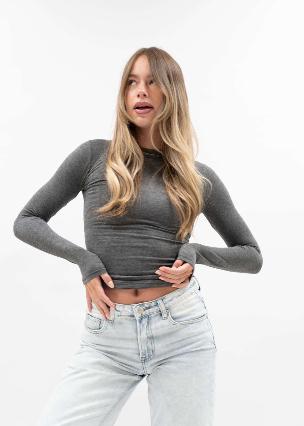 Long sleeve top long dark grey