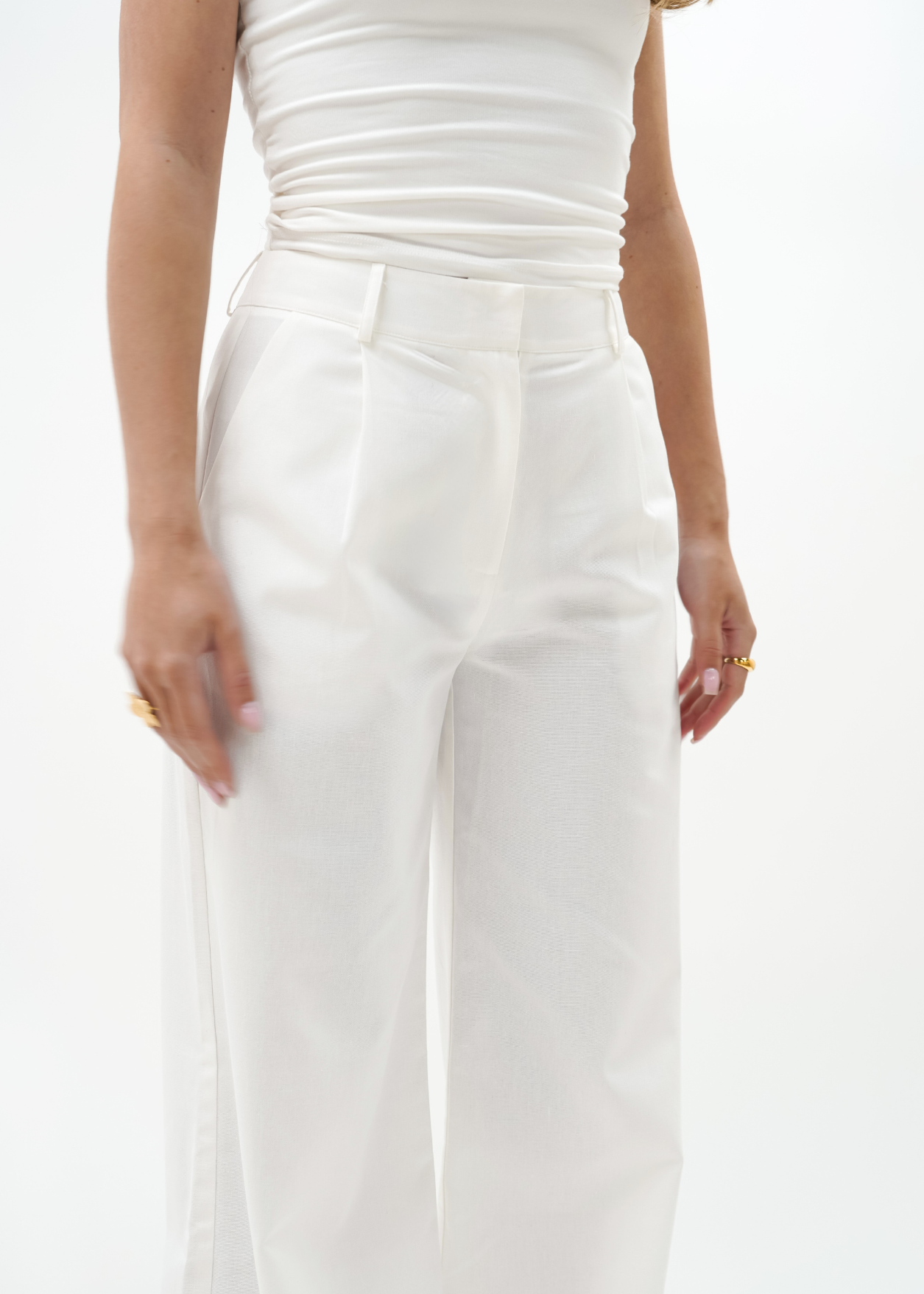 High waist linnen pants casual (tall) off-white
