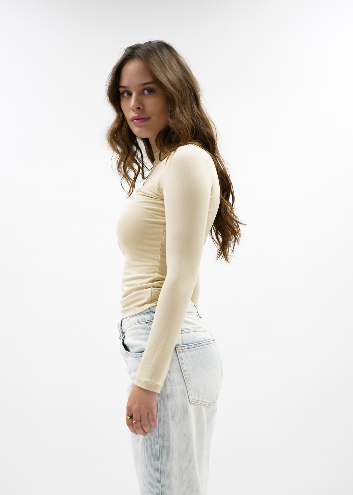 Long sleeve top long beige