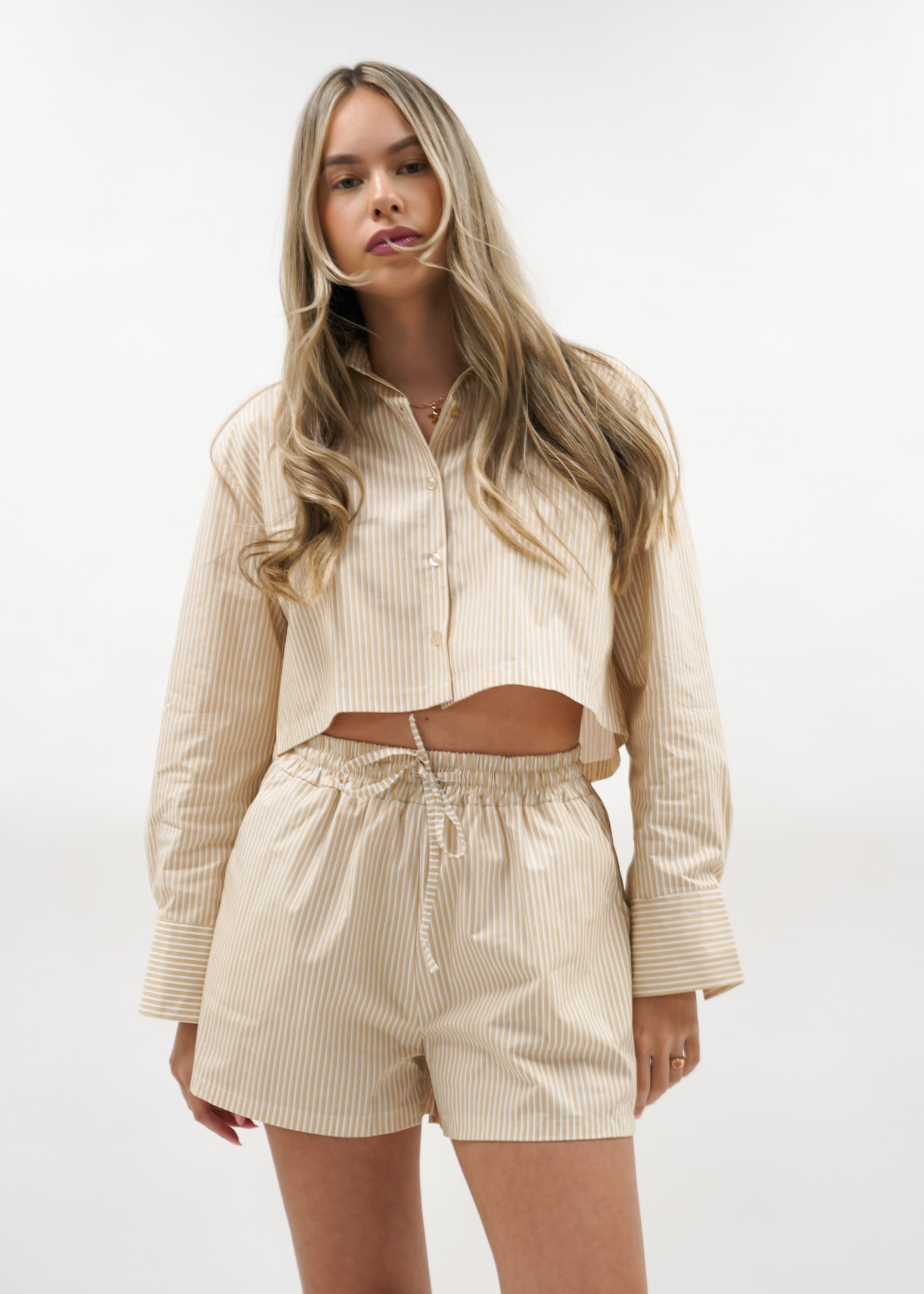 Cotton blouse striped beige/white